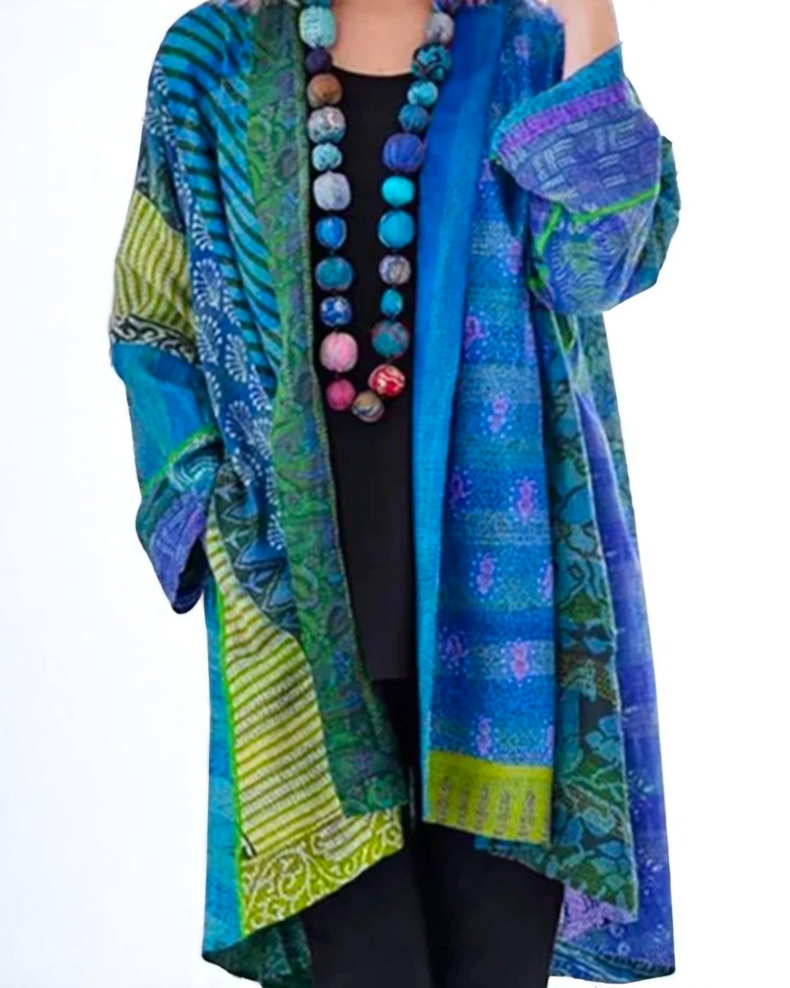 Elina Kimono-Jacke mit Boho-Patchwork-Druck