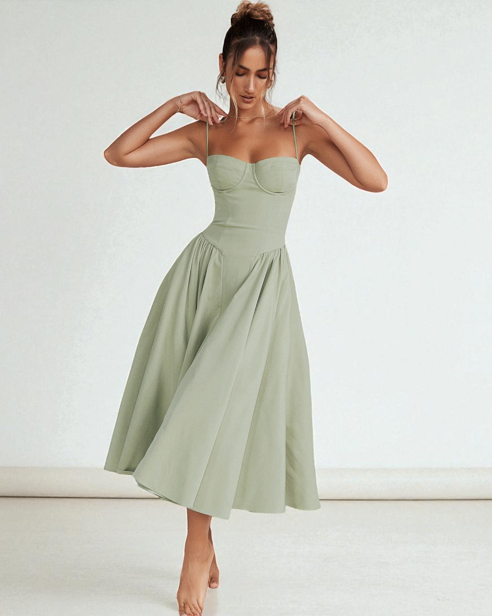 Maximiliana Midi-Kleid elegant mit Korsett-Oberteil