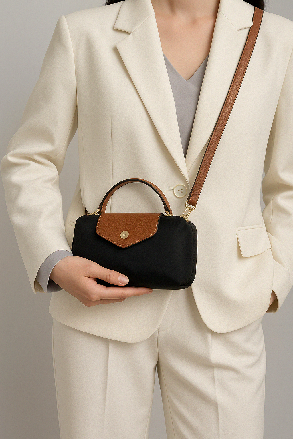Mini Crossbody-Bag mit Kontrastklappe