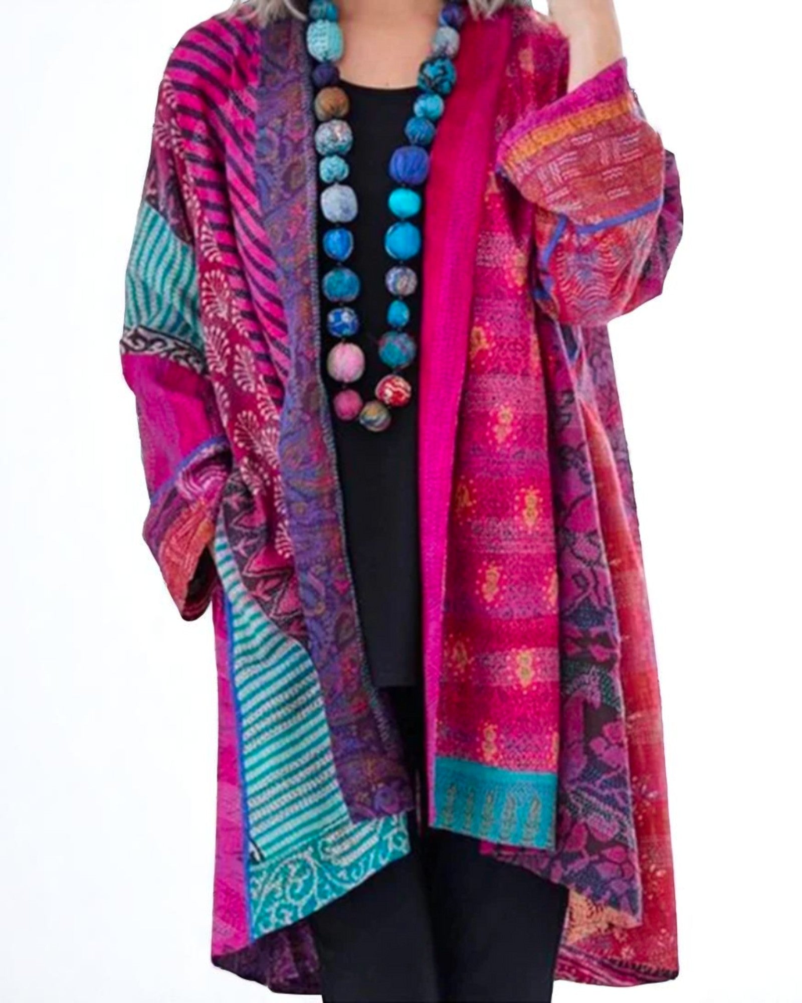 Elina Kimono-Jacke mit Boho-Patchwork-Druck