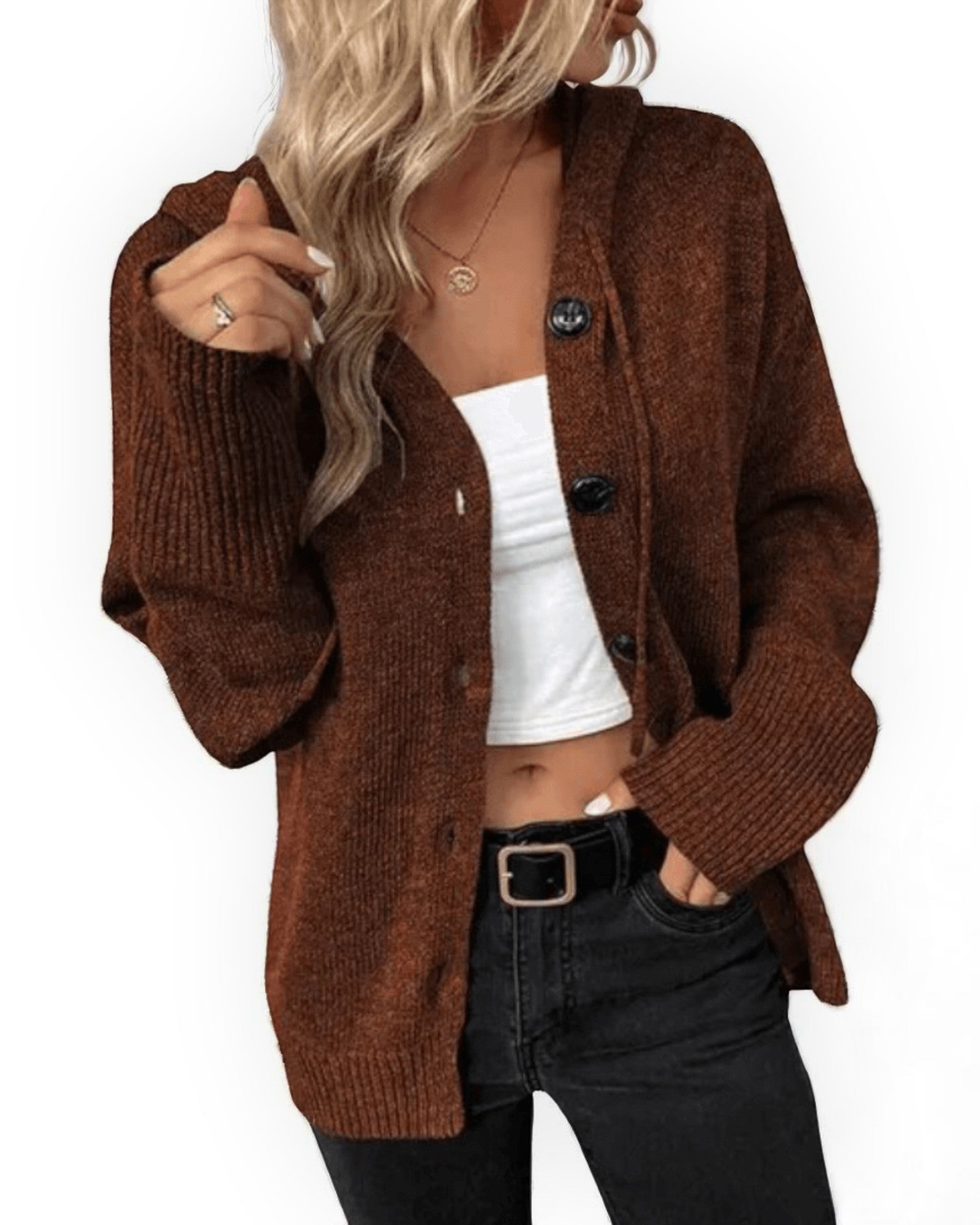 Natalia Bequemer Cardigan mit Kapuze und Knöpfen