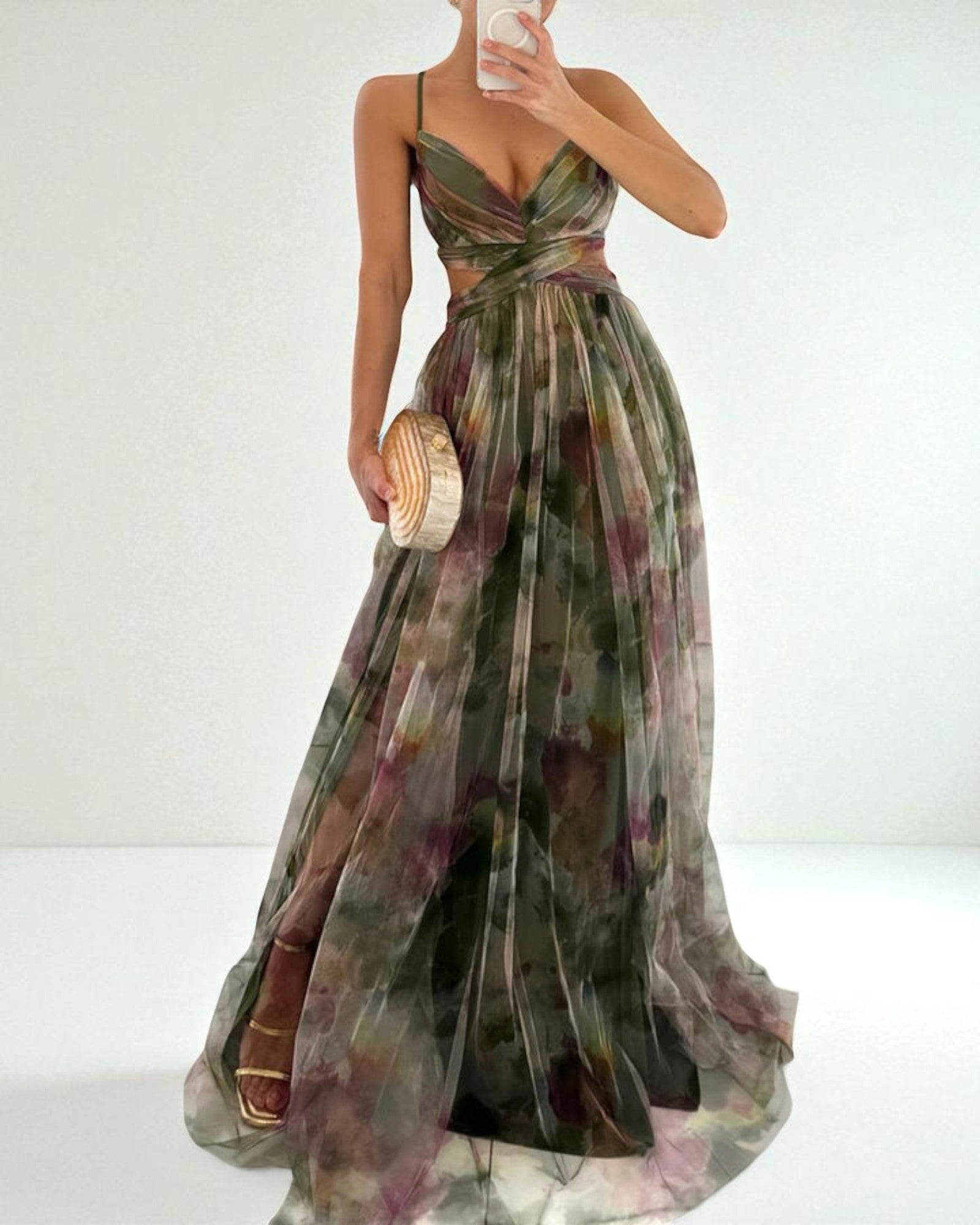 Doroteea Elegante Robe mit floralem Druck und Cut-Out