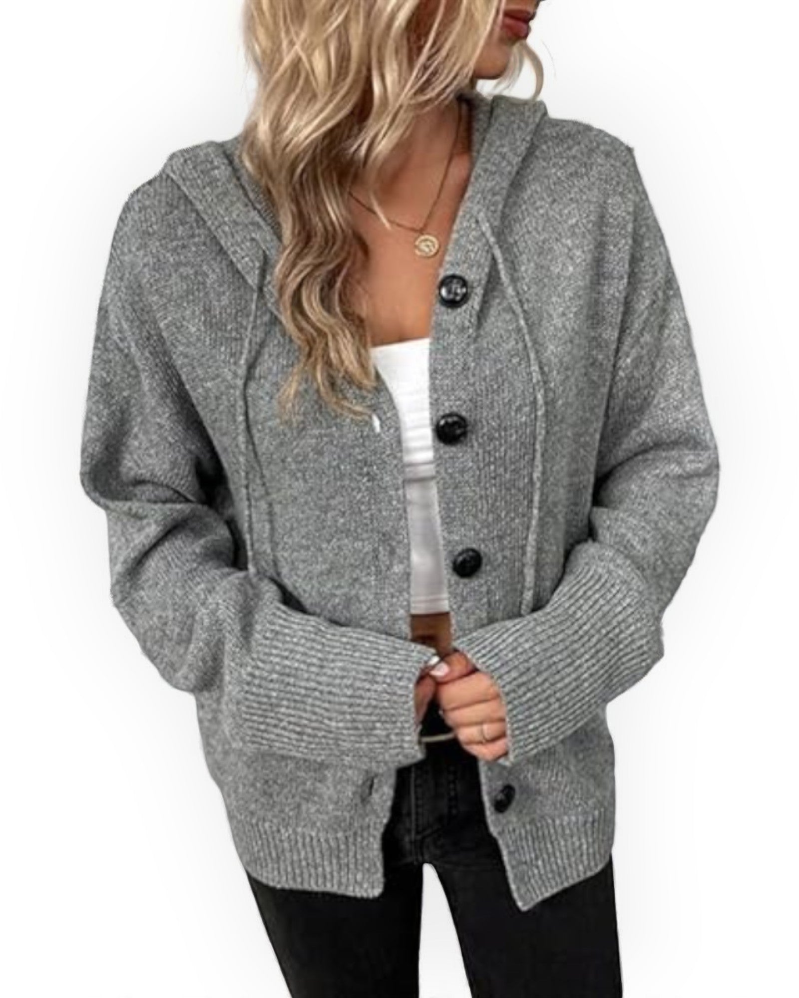 Natalia Bequemer Cardigan mit Kapuze und Knöpfen