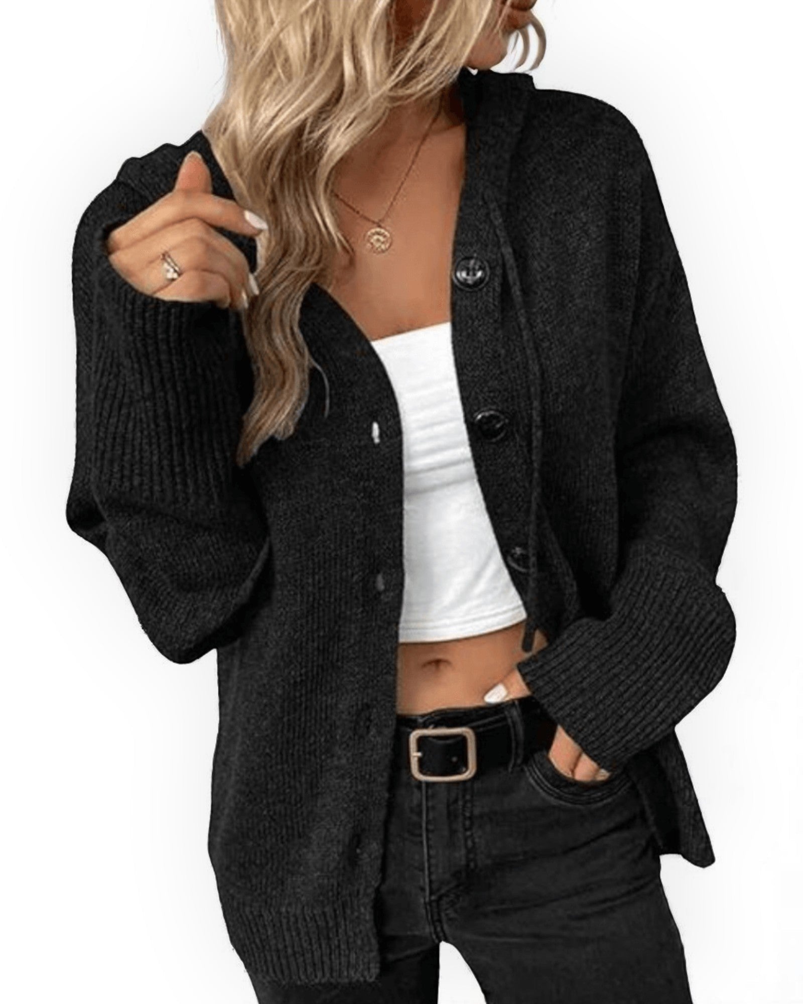 Natalia Bequemer Cardigan mit Kapuze und Knöpfen