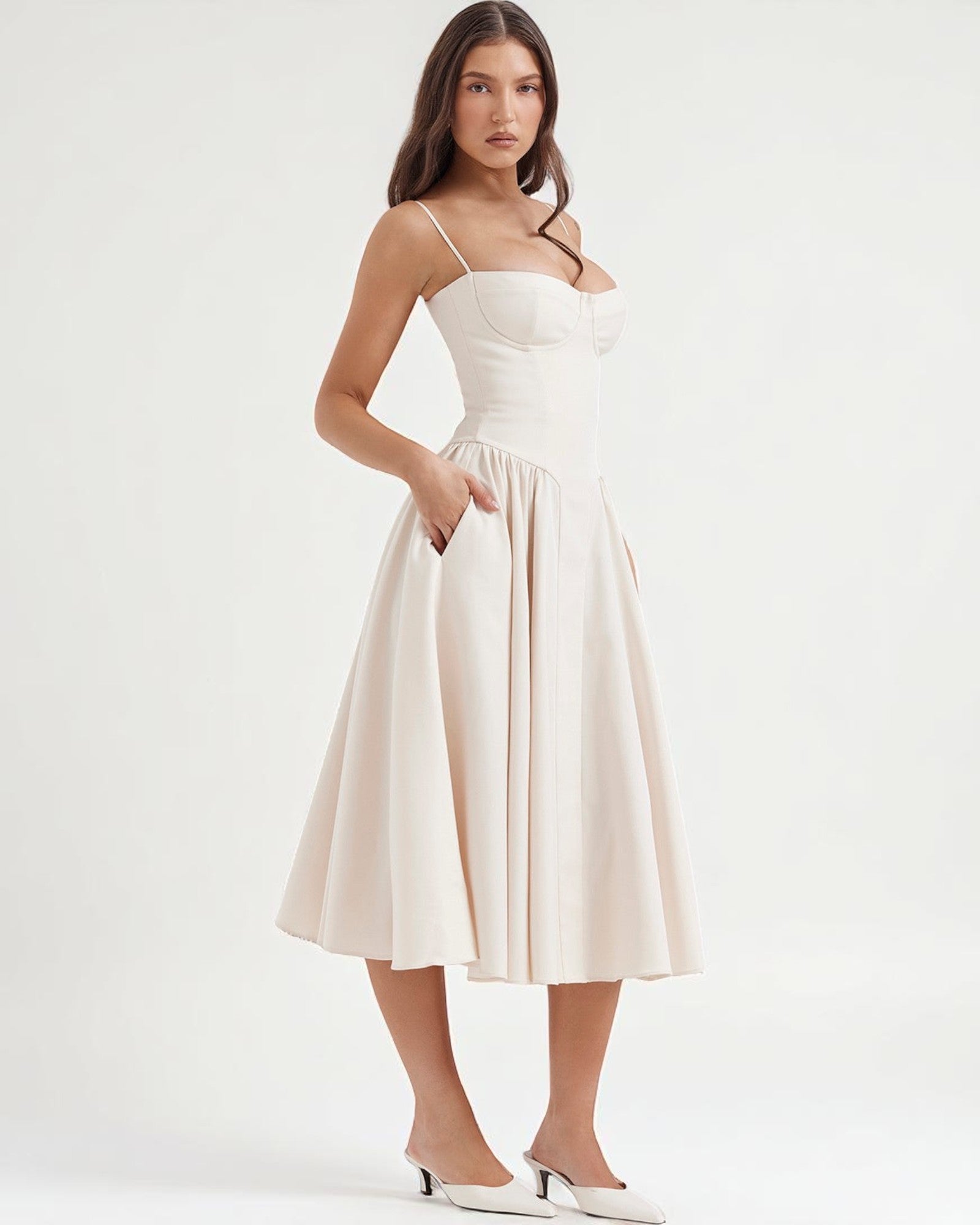 Maximiliana Midi-Kleid elegant mit Korsett-Oberteil