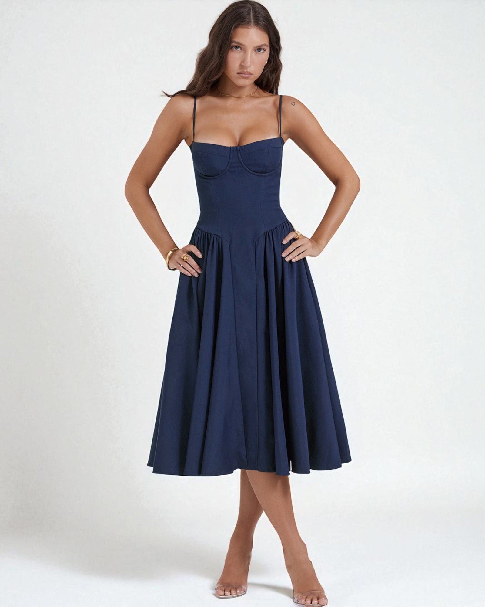 Maximiliana Midi-Kleid elegant mit Korsett-Oberteil