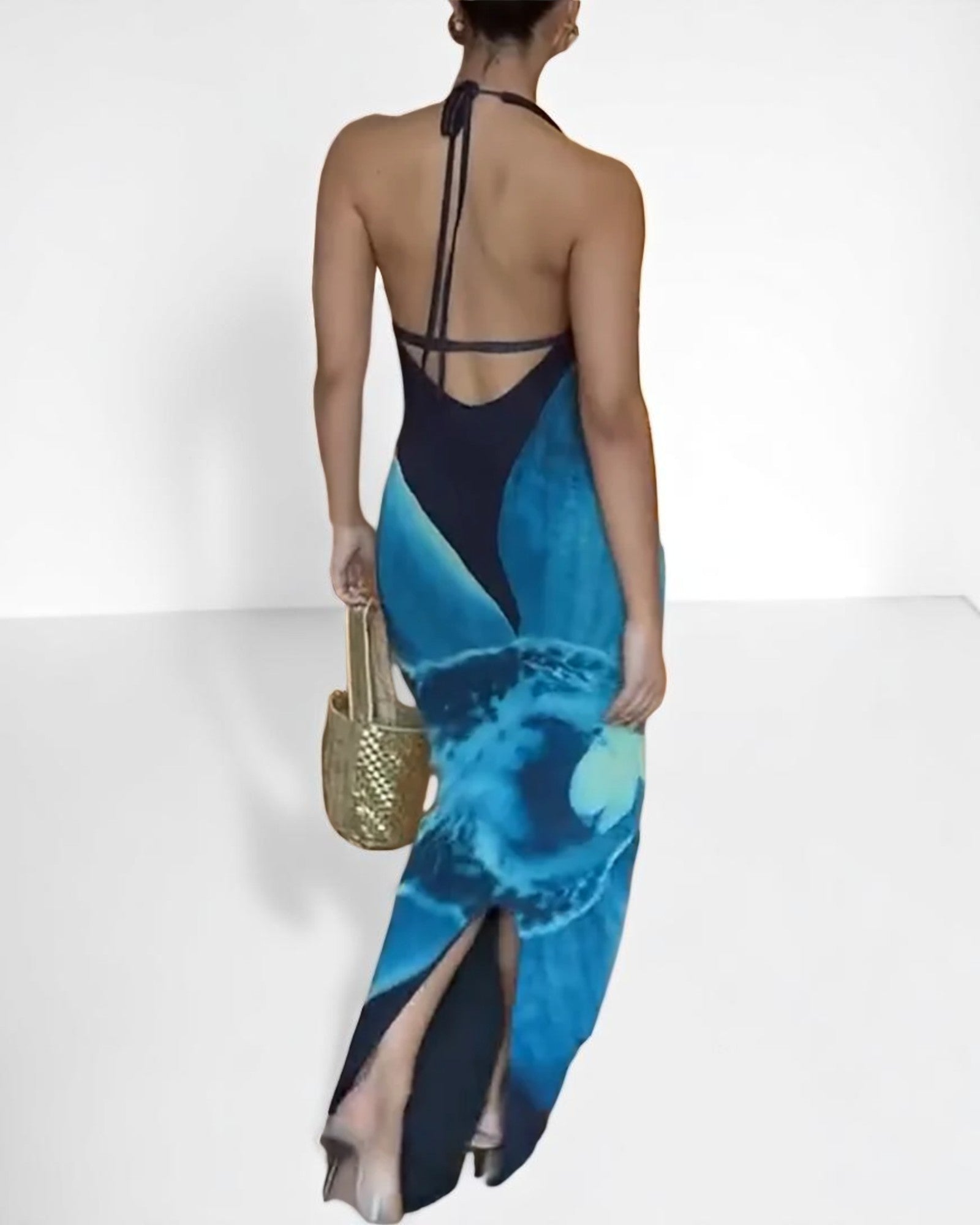 Theodora Maxikleid mit tiefem Ausschnitt – Vibes Ocean Blue