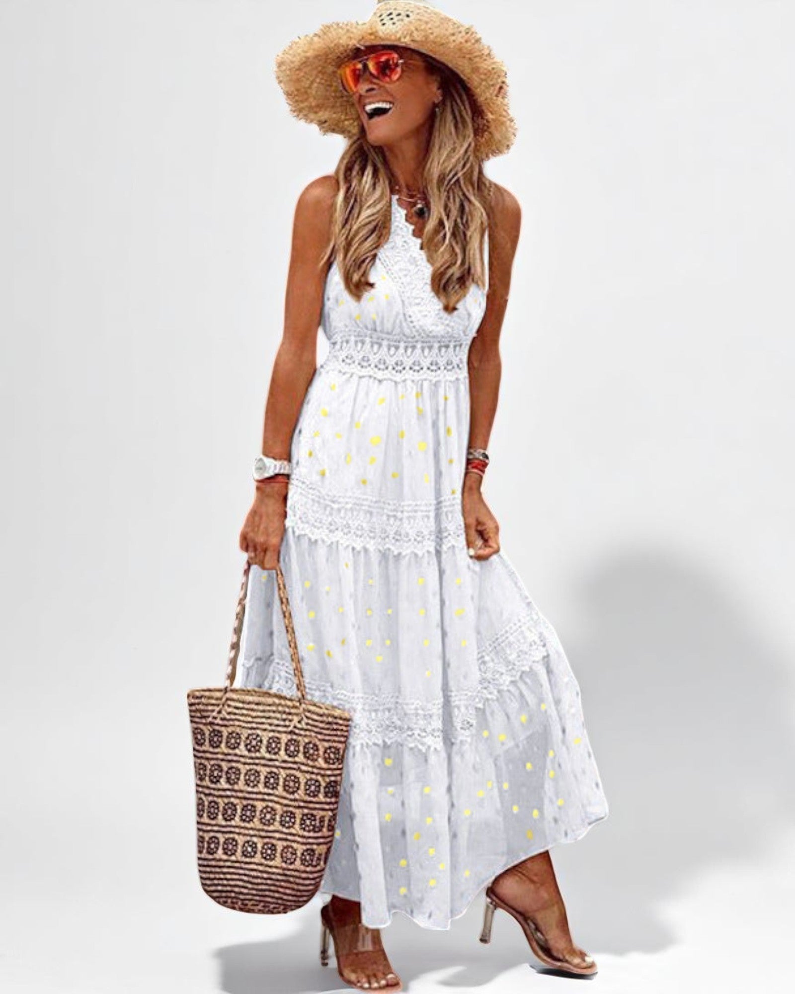 Junia Maxi-Boho-Chic-Kleid mit Spitzen-Details