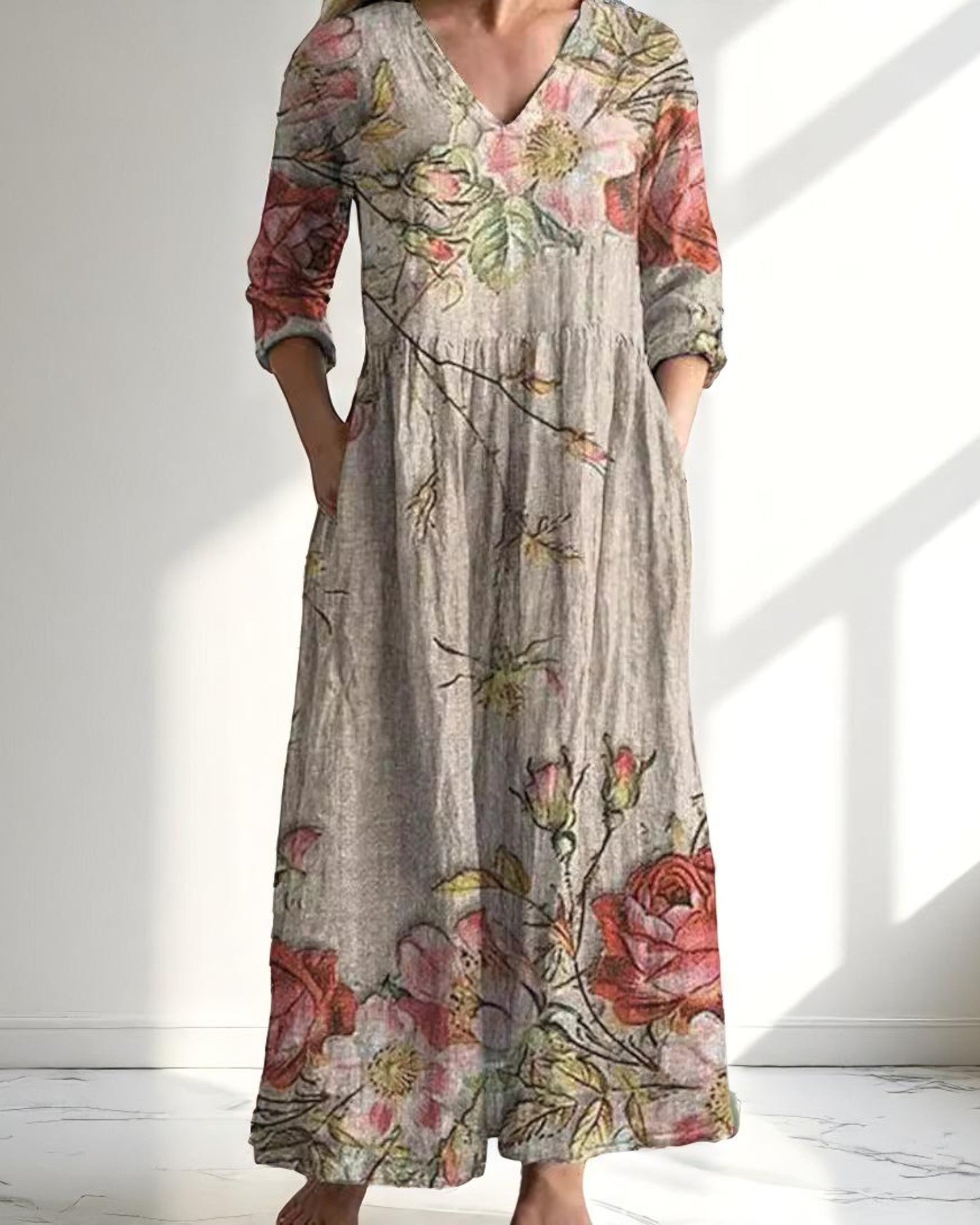 Bathina Maxikleid mit boho Blumenmuster
