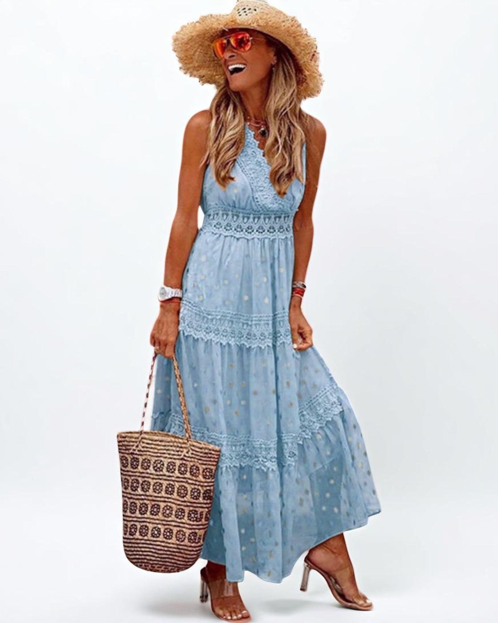 Junia Maxi-Boho-Chic-Kleid mit Spitzen-Details