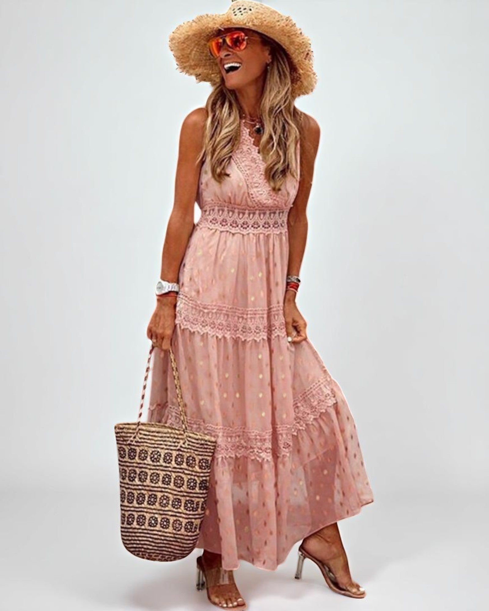 Junia Maxi-Boho-Chic-Kleid mit Spitzen-Details