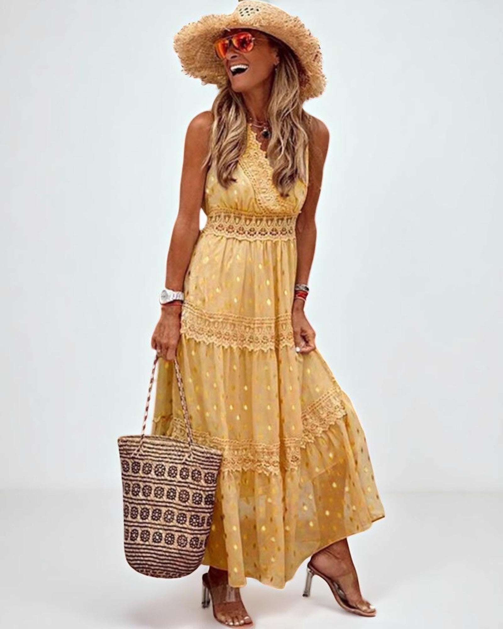 Junia Maxi-Boho-Chic-Kleid mit Spitzen-Details