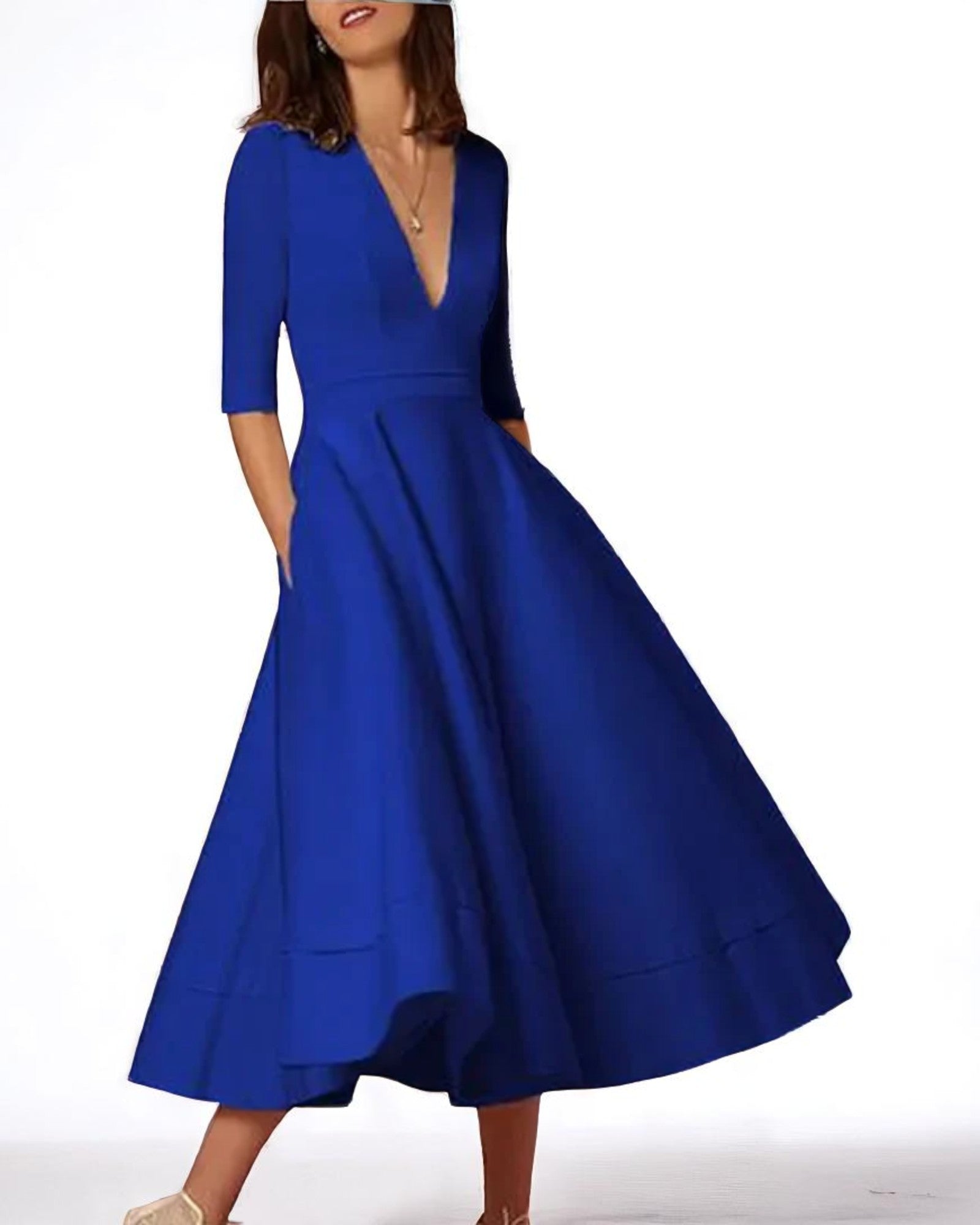 Rozalia Elegantes Midi-Kleid mit tiefem V-Ausschnitt