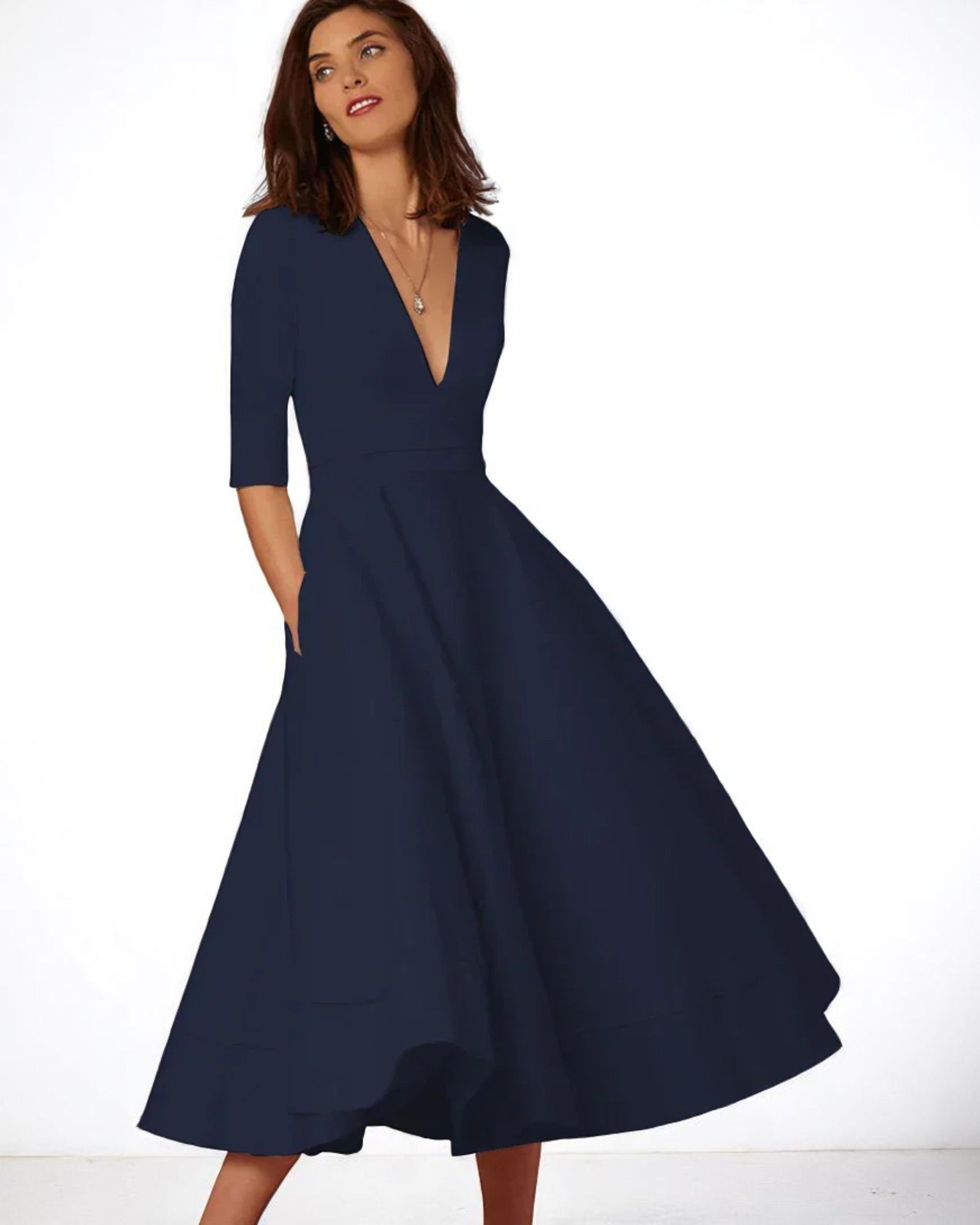 Rozalia Elegantes Midi-Kleid mit tiefem V-Ausschnitt