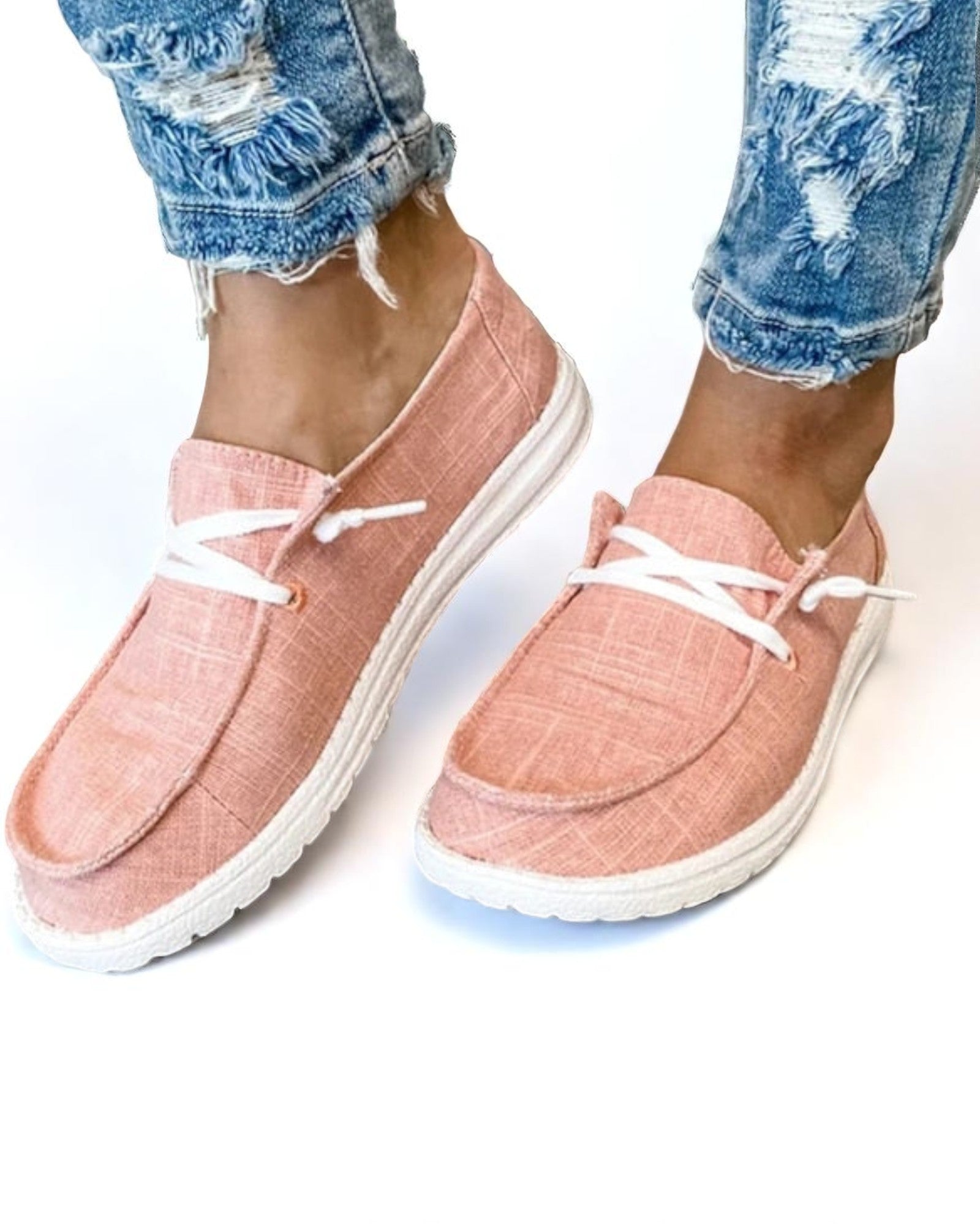 Ria Flache Schuhe aus Stoff mit Schnürsenkeln