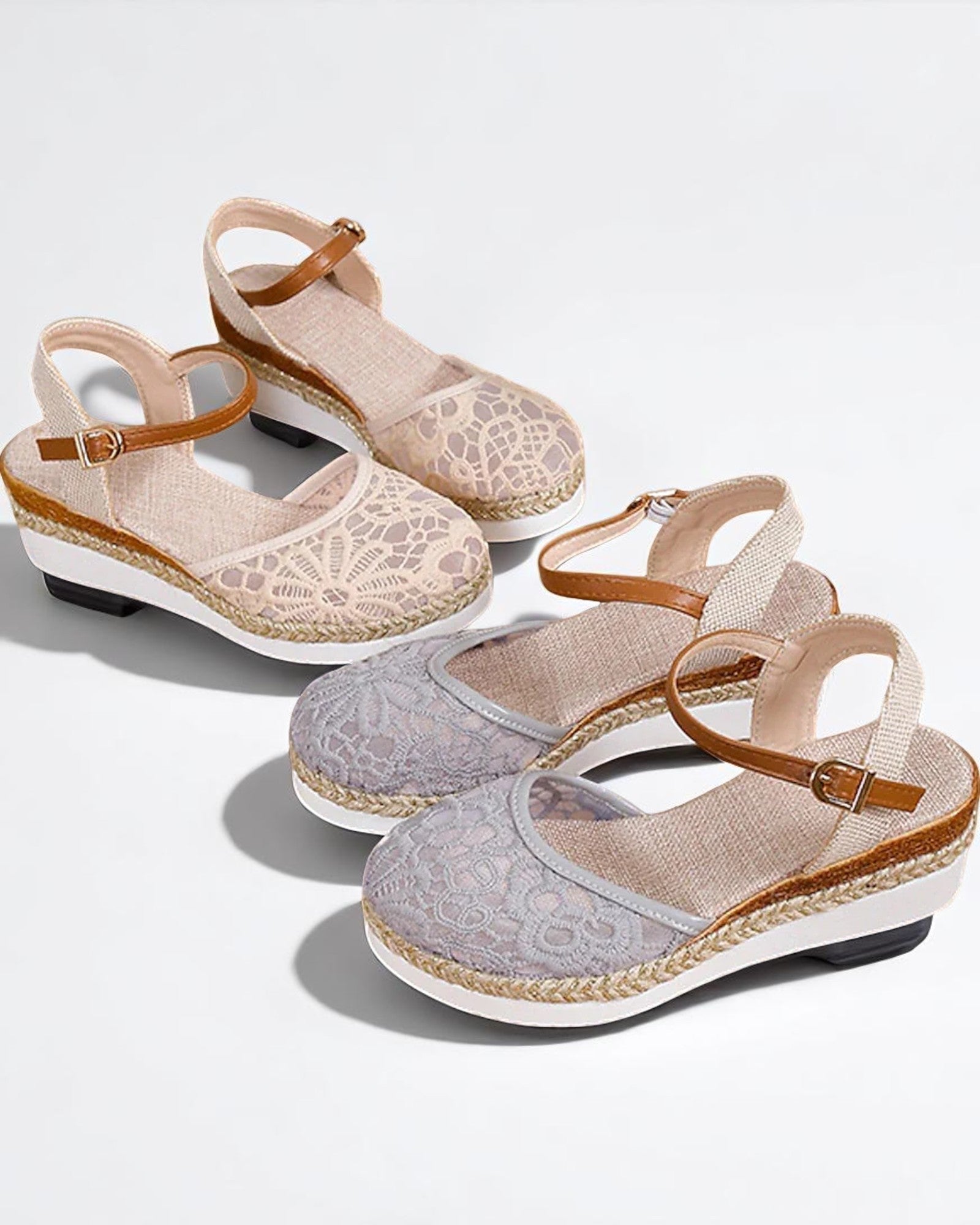 Nia Elegante Sandalen mit Plateau und Häkelspitze