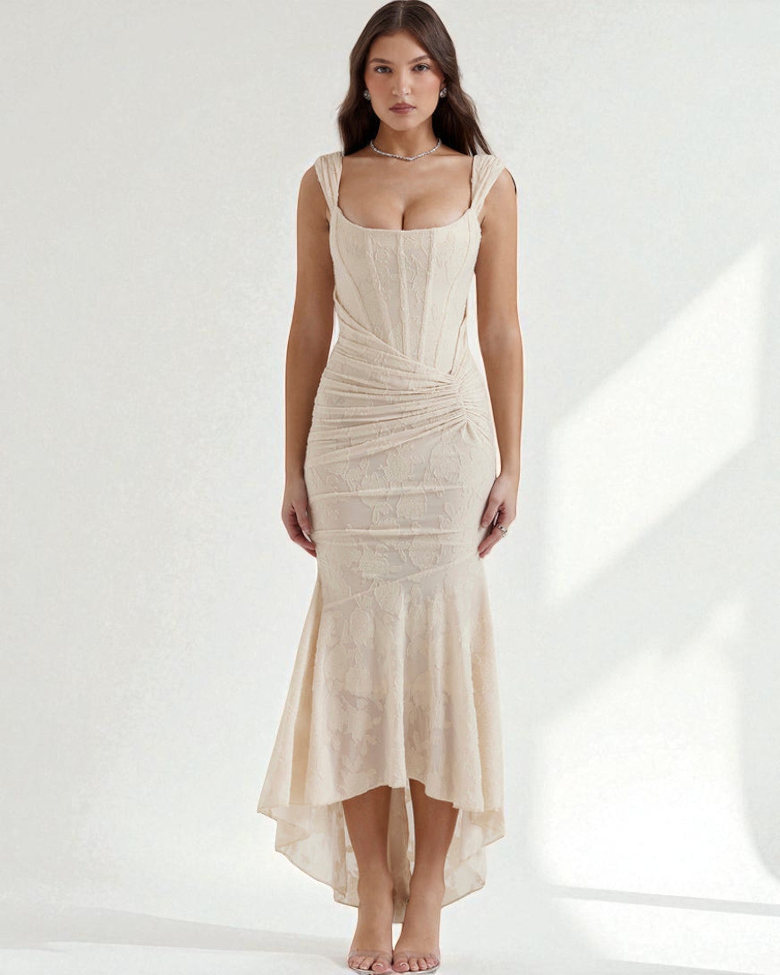 Celestina Elegantes Midikleid mit Korsett und floralem Design