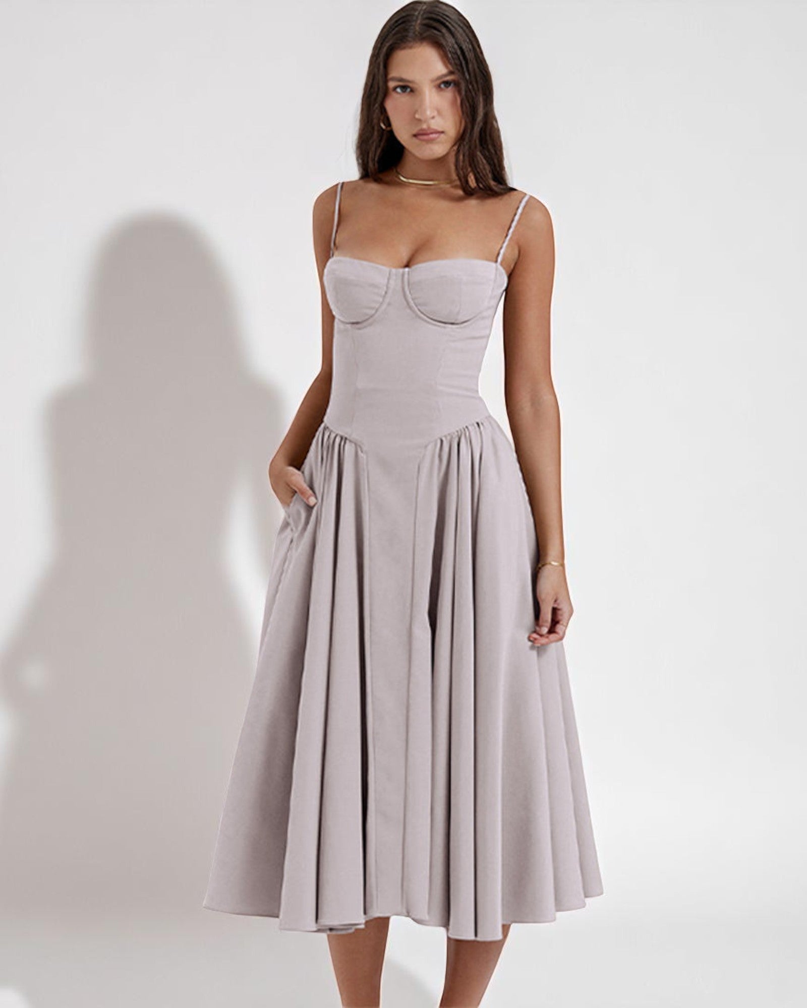 Maximiliana Midi-Kleid elegant mit Korsett-Oberteil