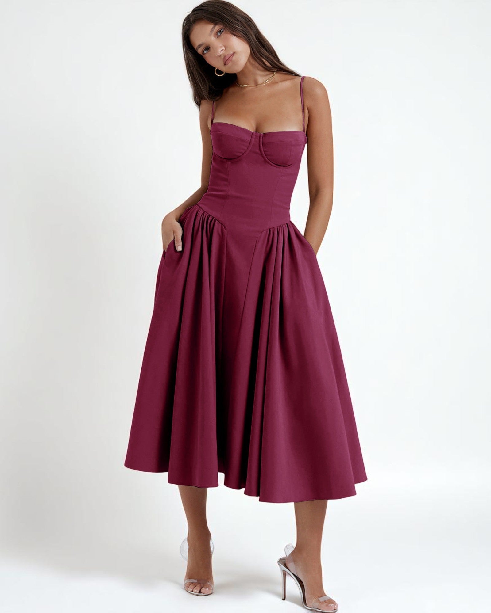 Maximiliana Midi-Kleid elegant mit Korsett-Oberteil