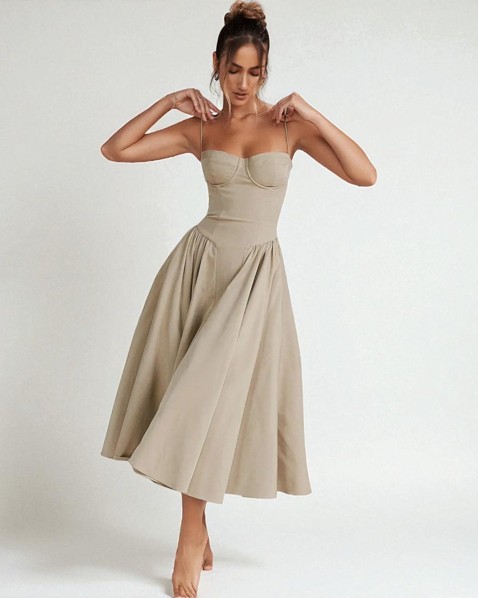 Maximiliana Midi-Kleid elegant mit Korsett-Oberteil
