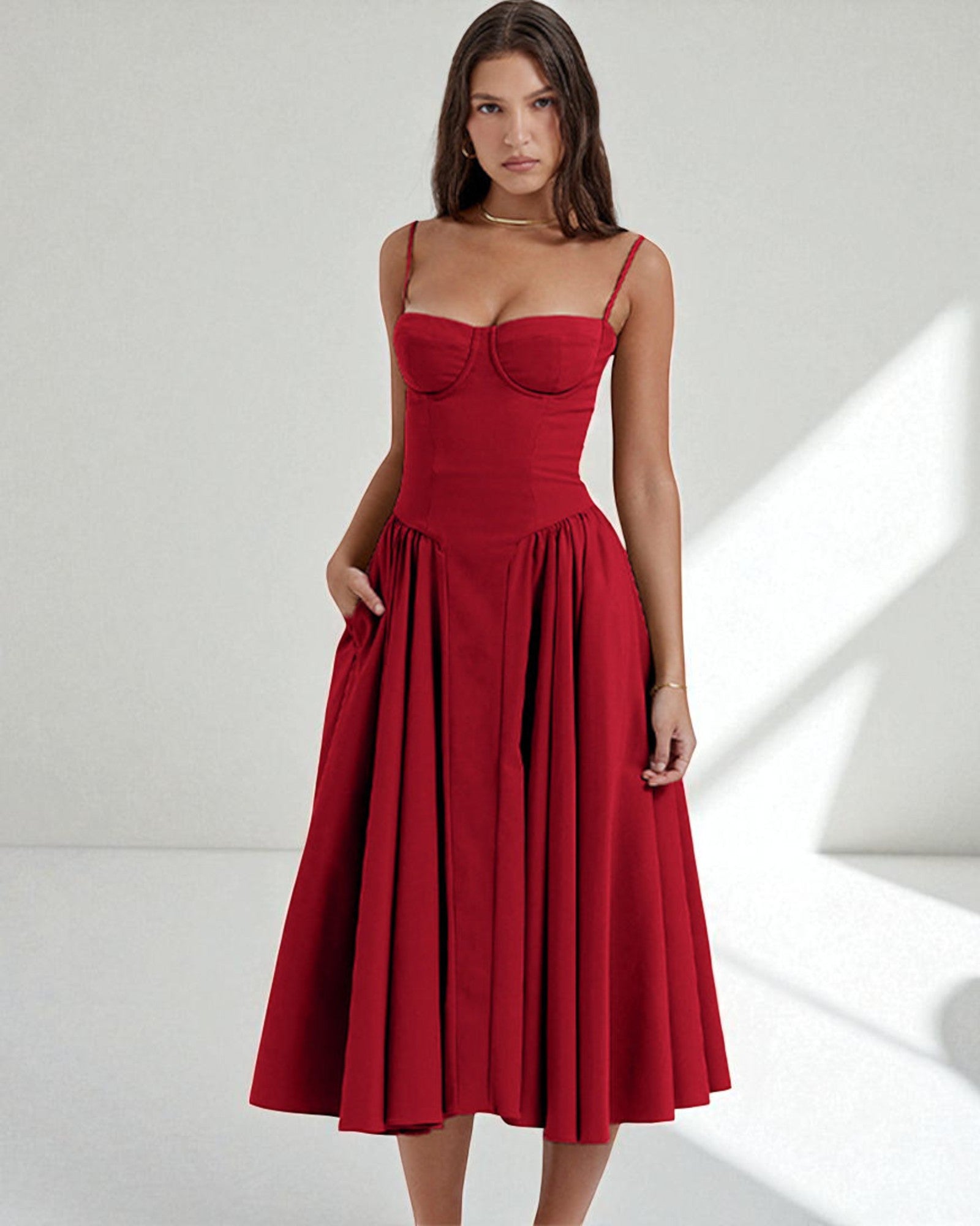 Maximiliana Midi-Kleid elegant mit Korsett-Oberteil