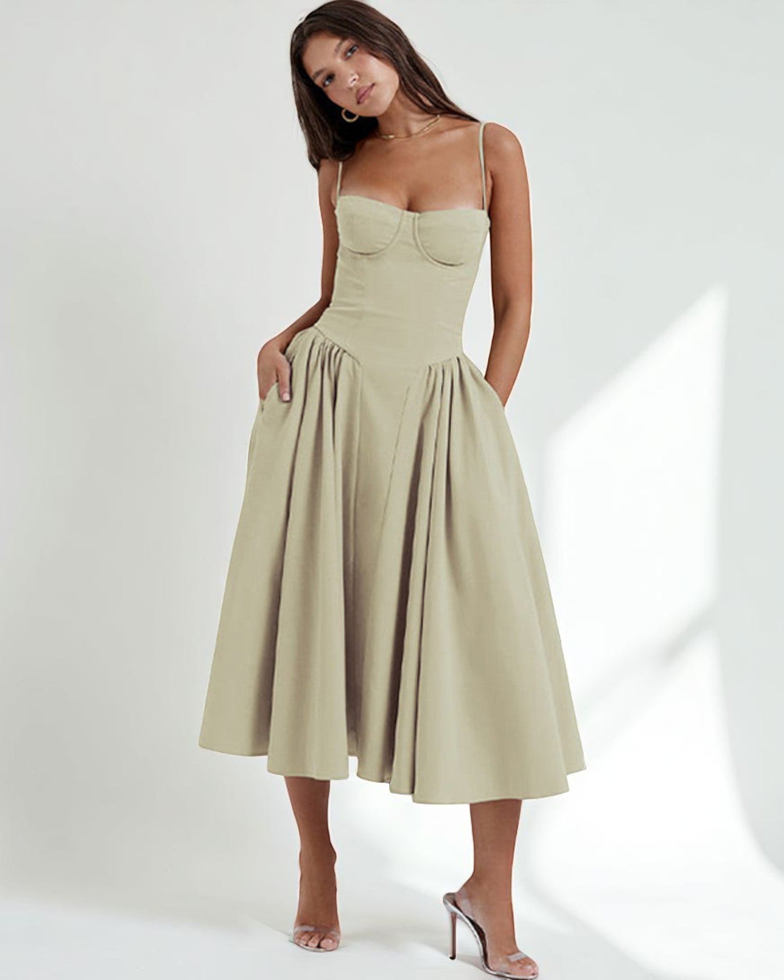 Maximiliana Midi-Kleid elegant mit Korsett-Oberteil