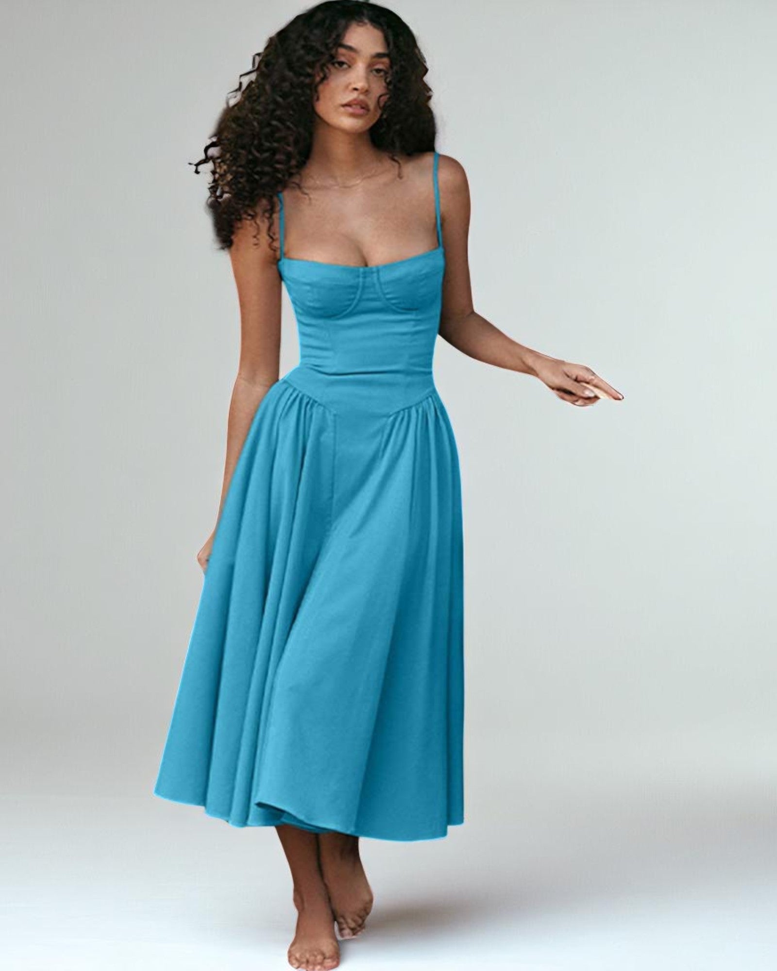 Maximiliana Midi-Kleid elegant mit Korsett-Oberteil