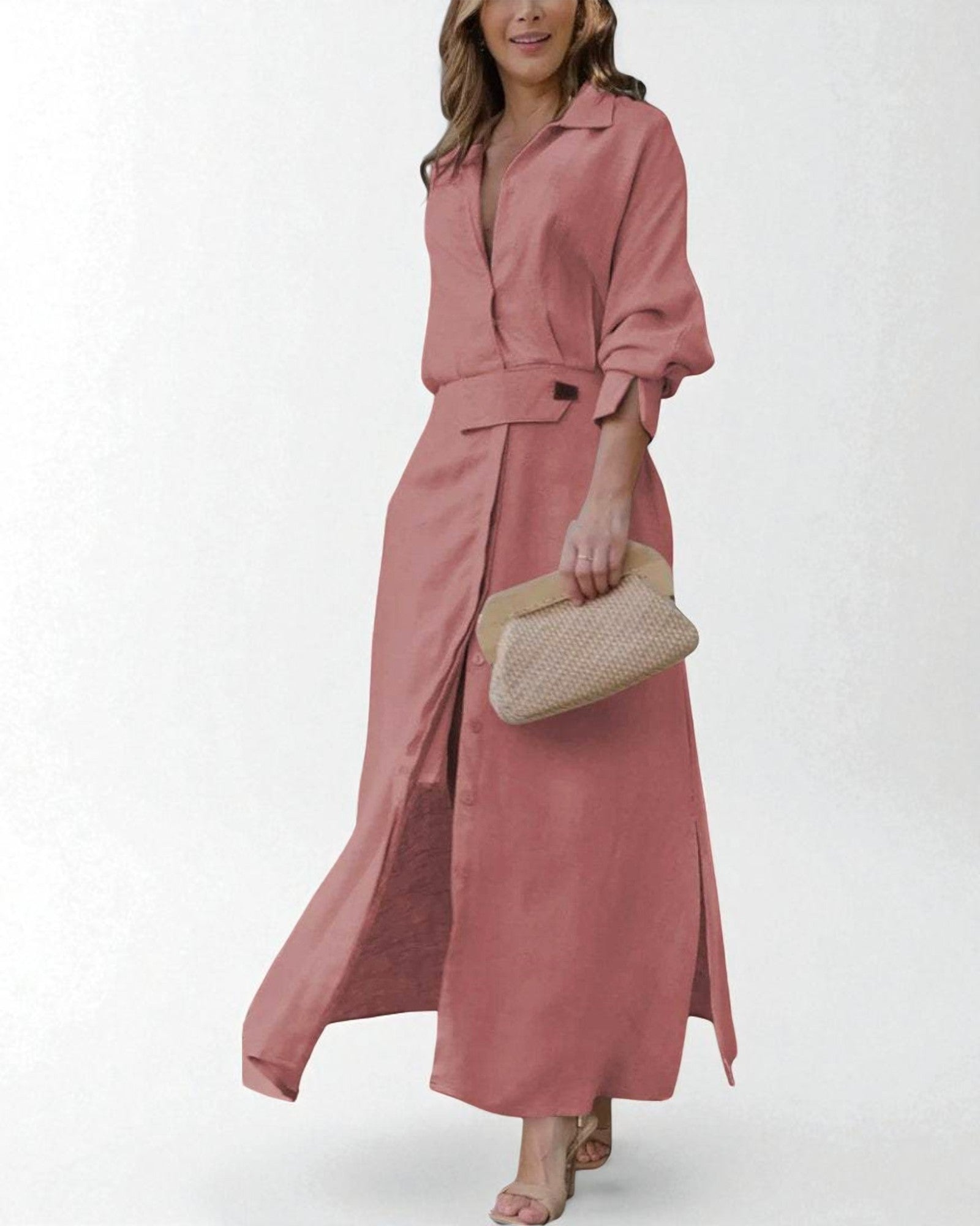 Teodora-Iris Elegantes Kleid mit Hemd und Gürtel