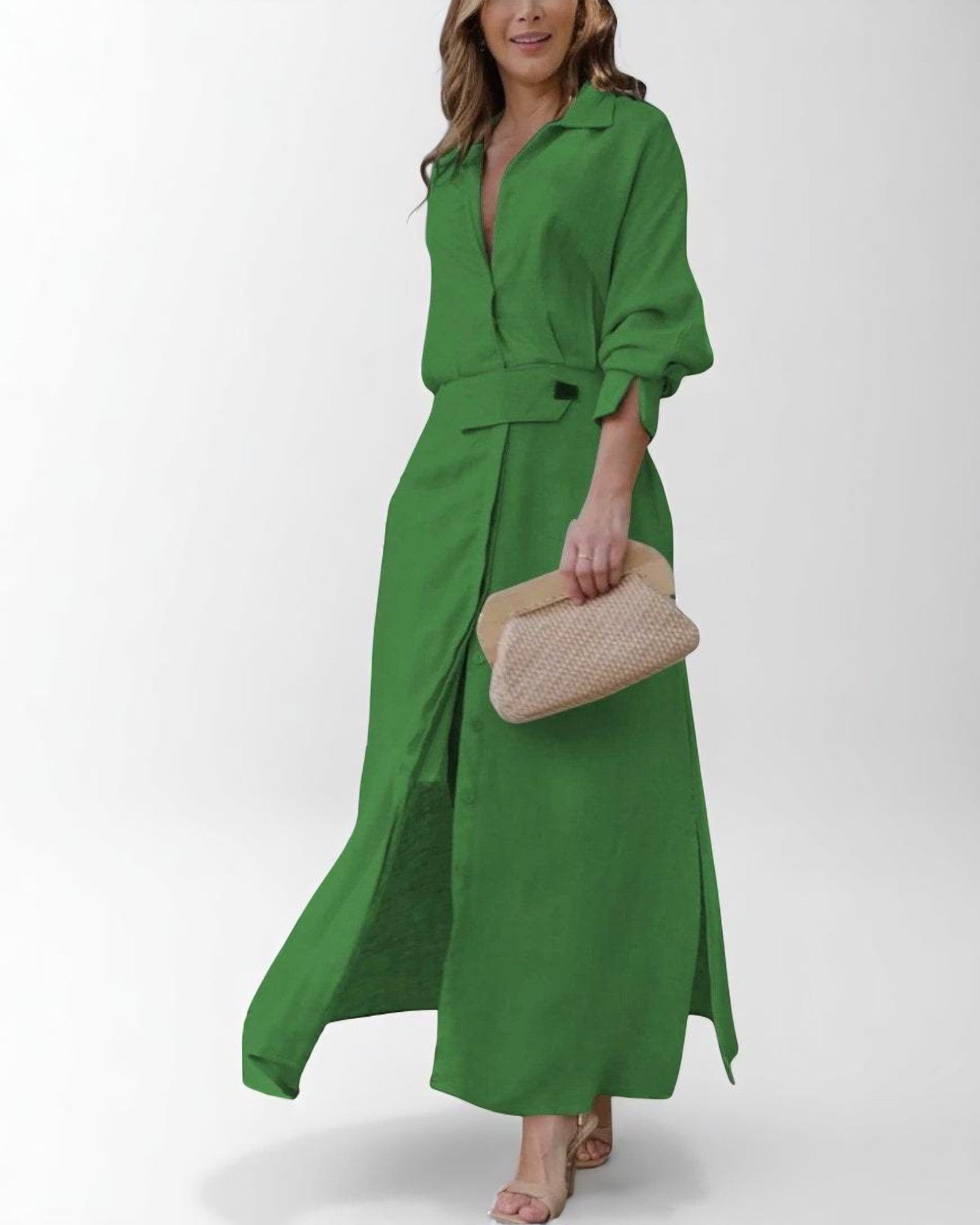 Teodora-Iris Elegantes Kleid mit Hemd und Gürtel