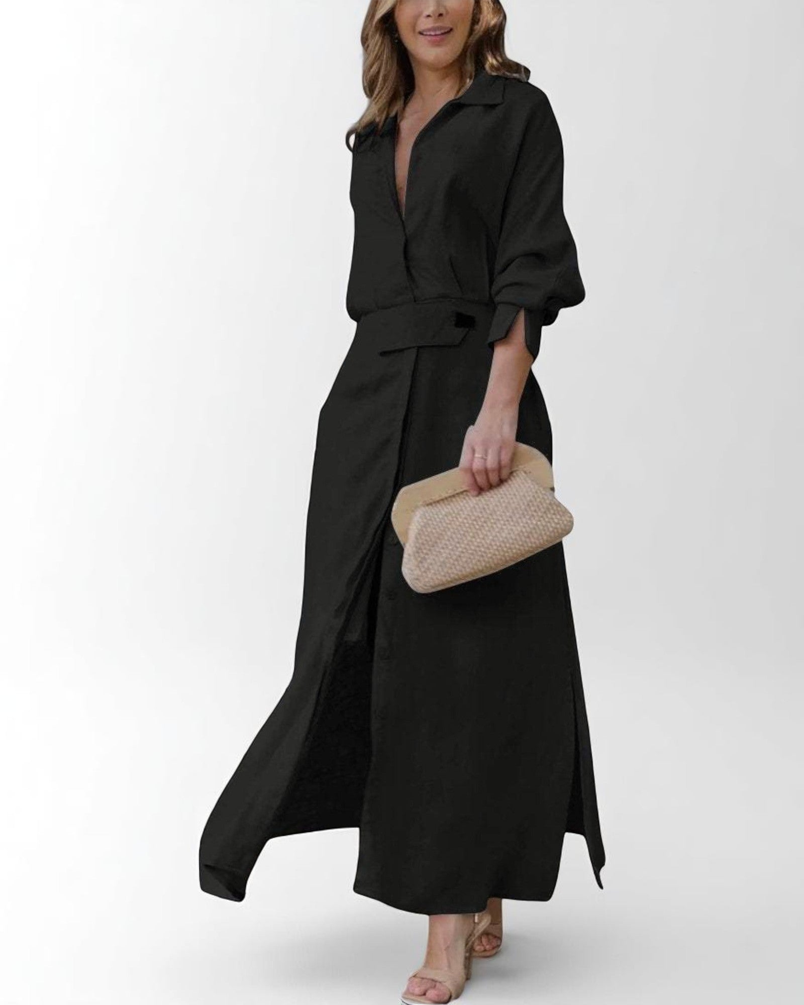 Teodora-Iris Elegantes Kleid mit Hemd und Gürtel