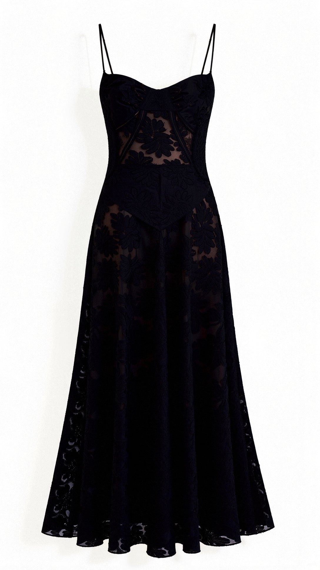 Garbiela Maxikleid mit feinen Trägern und floralen Details