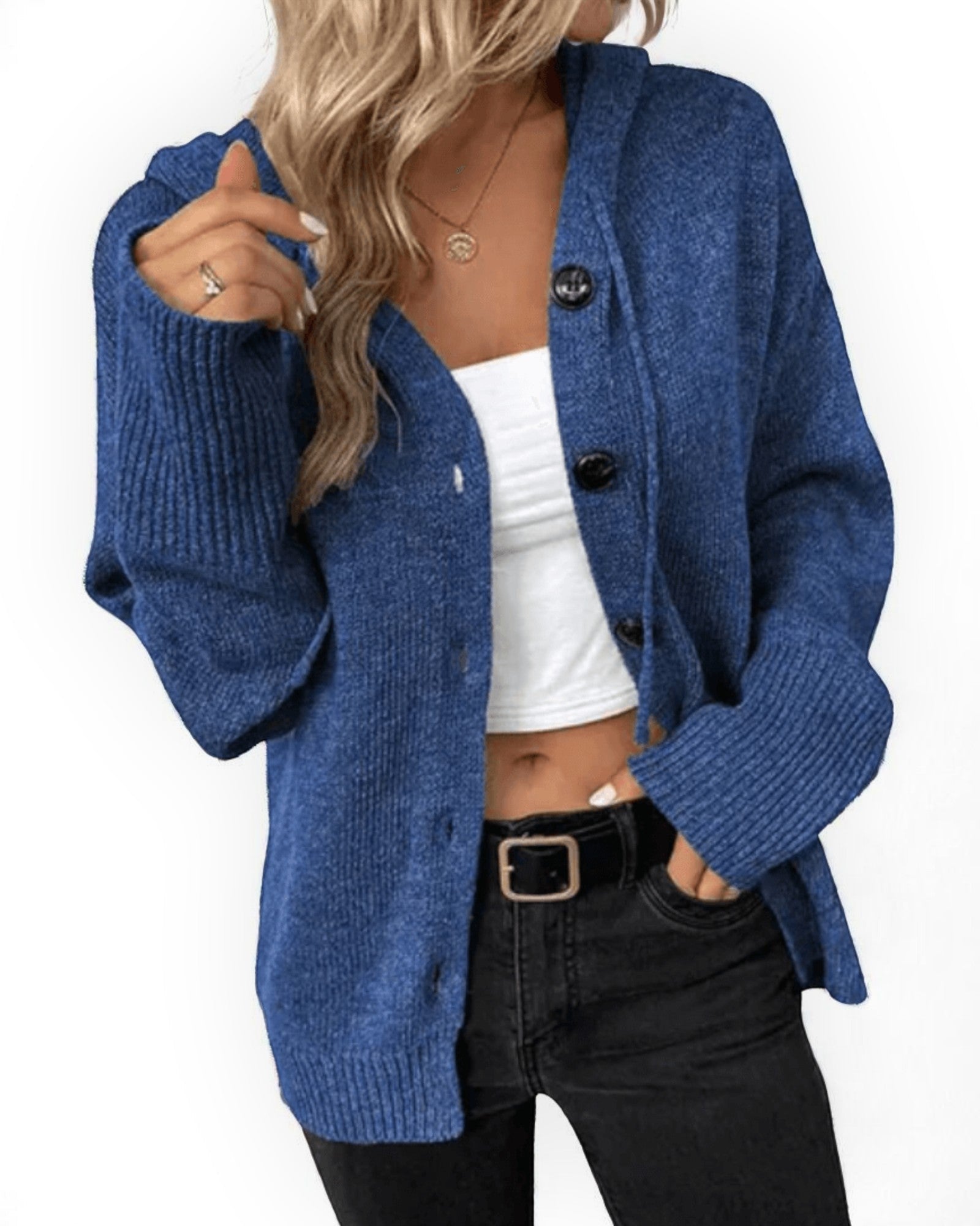 Natalia Bequemer Cardigan mit Kapuze und Knöpfen