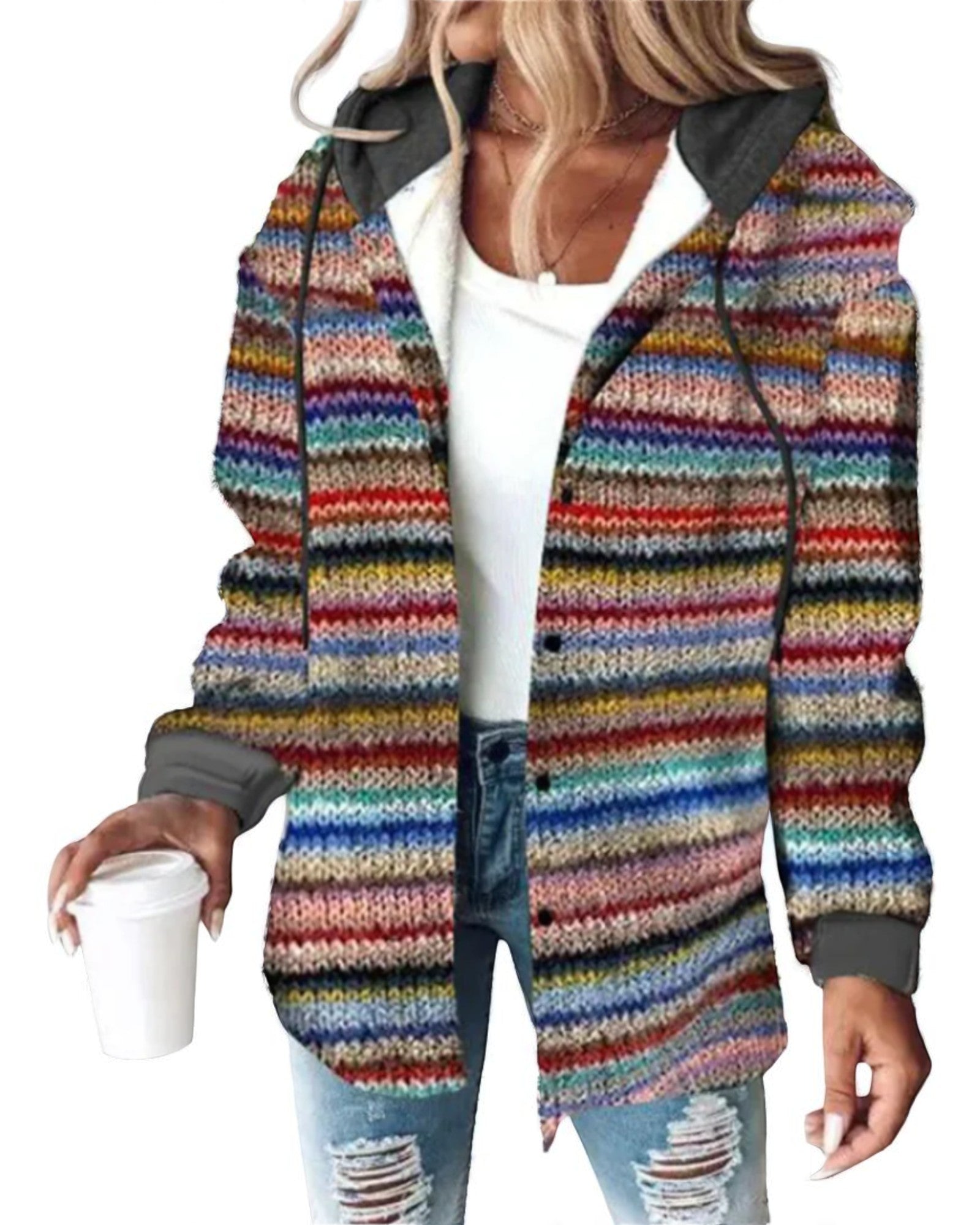 Carina Bunter Boho-Style Cardigan mit Kapuze