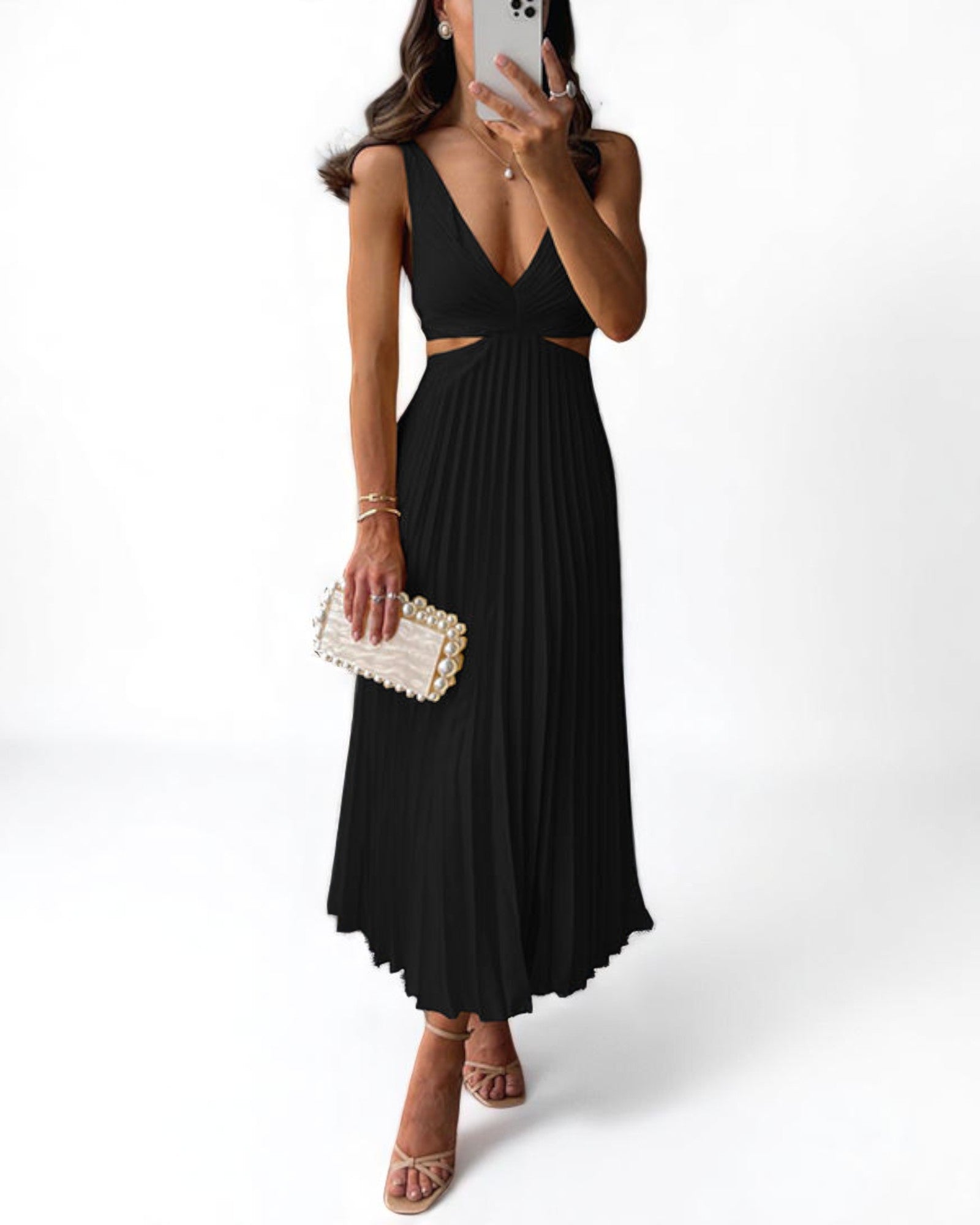 Moana Midikleid mit Falten und Ausschnitten