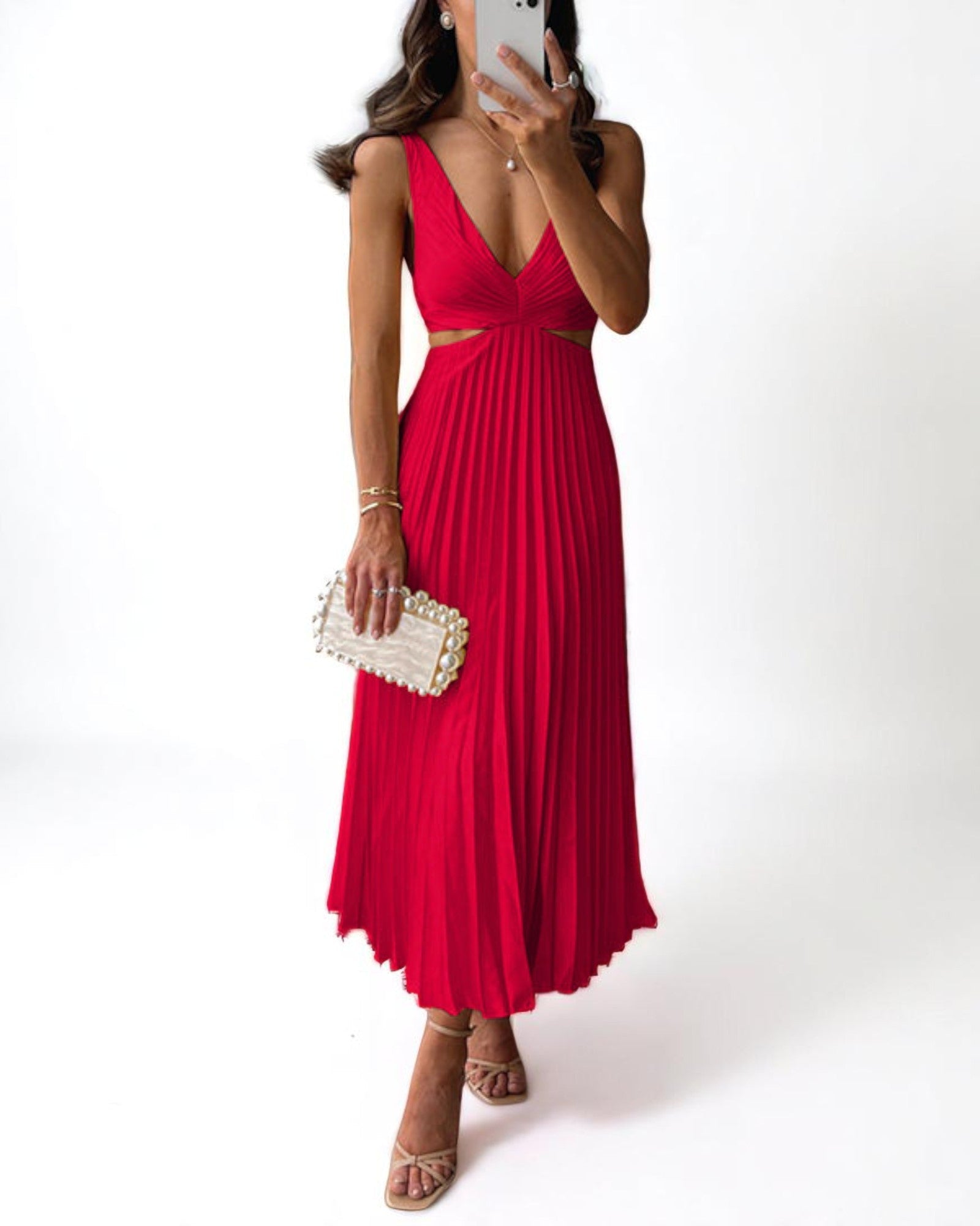 Moana Midikleid mit Falten und Ausschnitten
