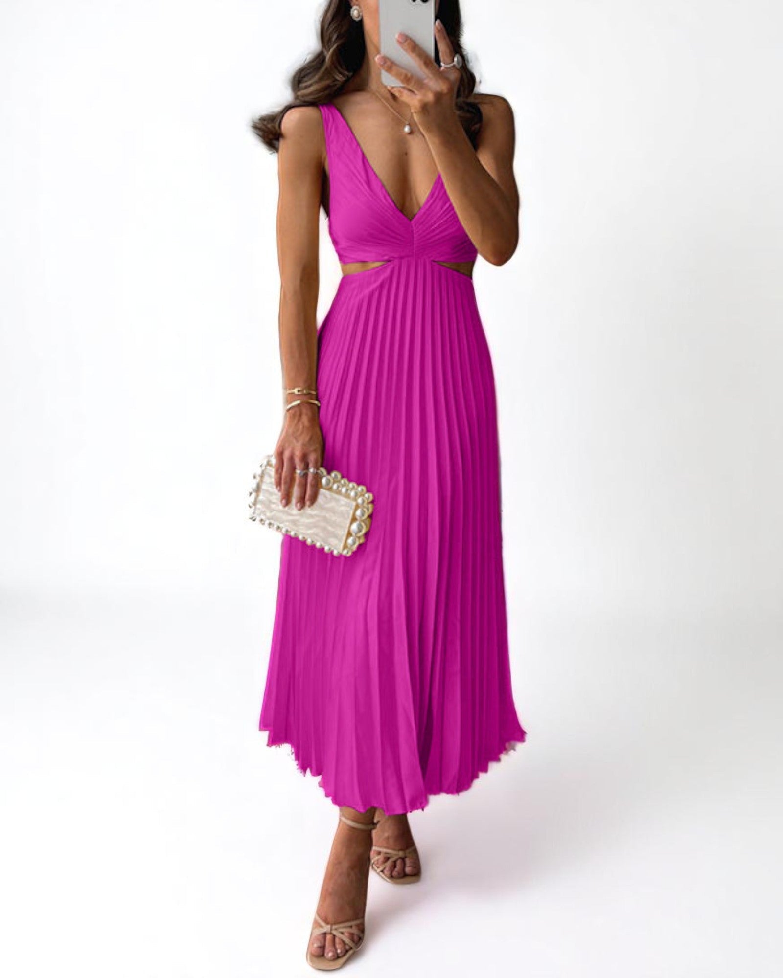 Moana Midikleid mit Falten und Ausschnitten