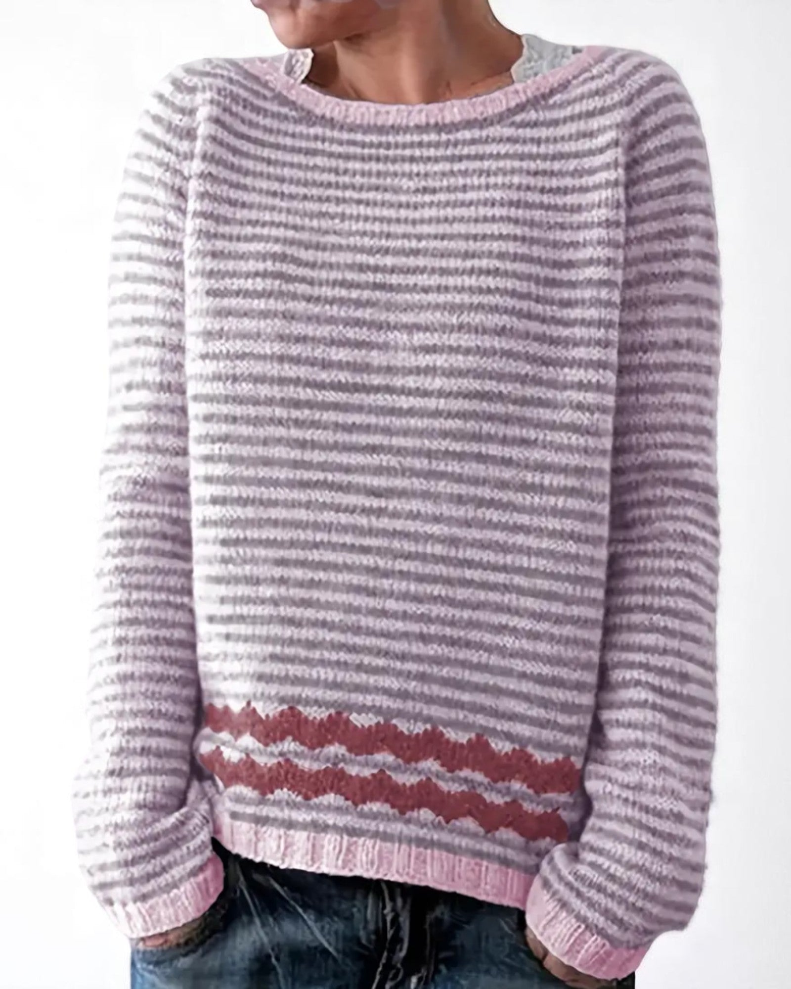 Ulina Gestreifter Pullover mit buntem Zickzackmuster