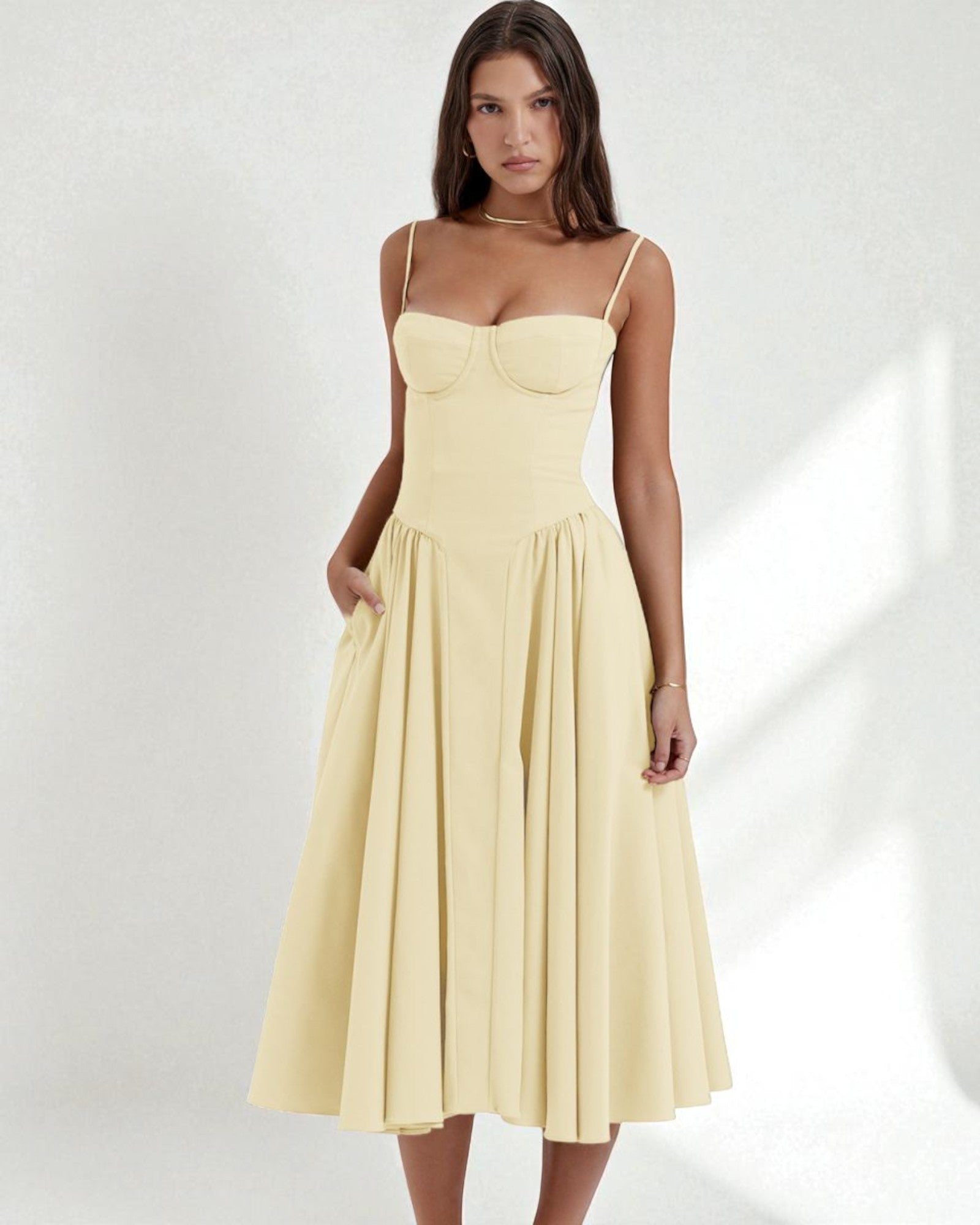 Maximiliana Midi-Kleid elegant mit Korsett-Oberteil