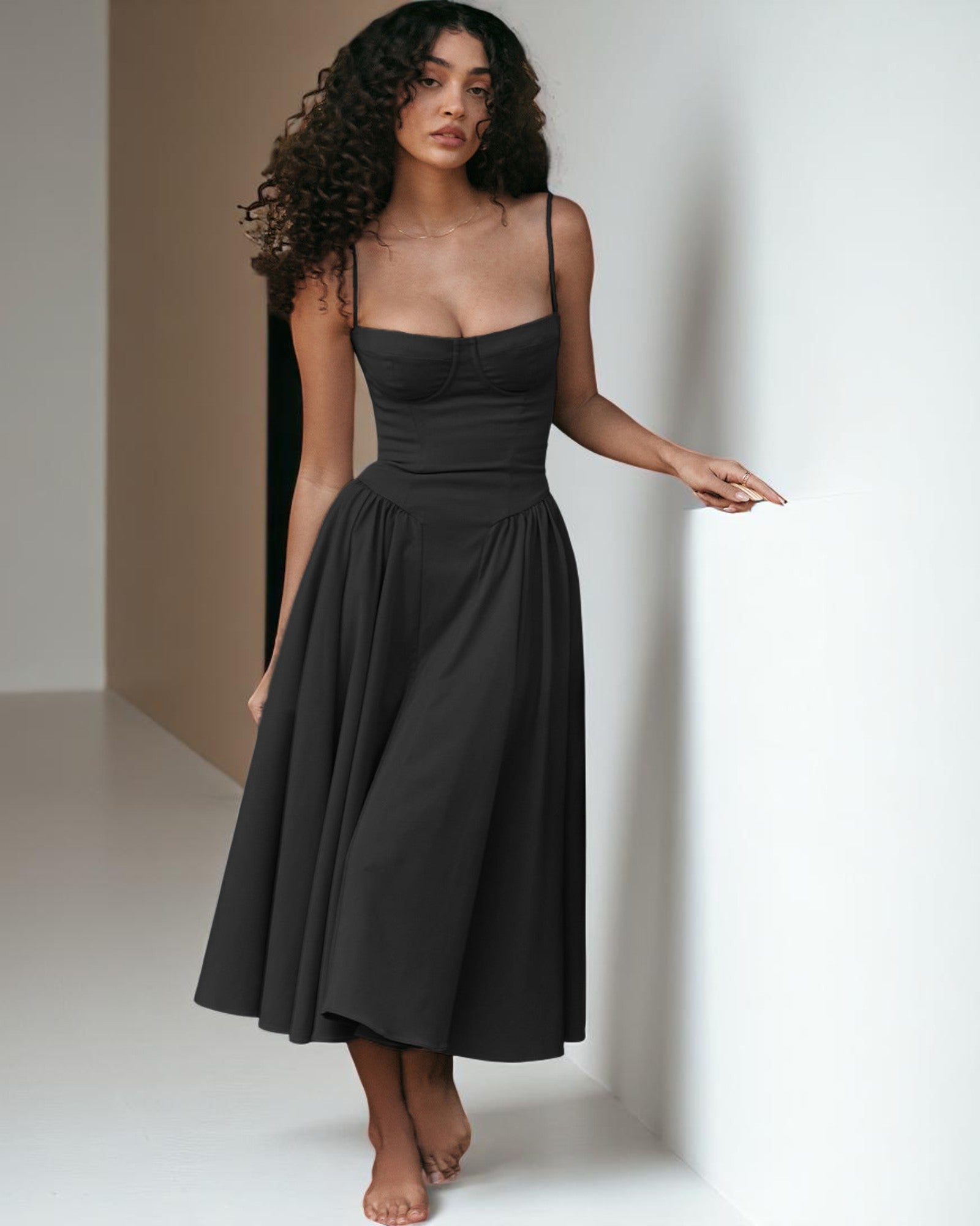 Maximiliana Midi-Kleid elegant mit Korsett-Oberteil