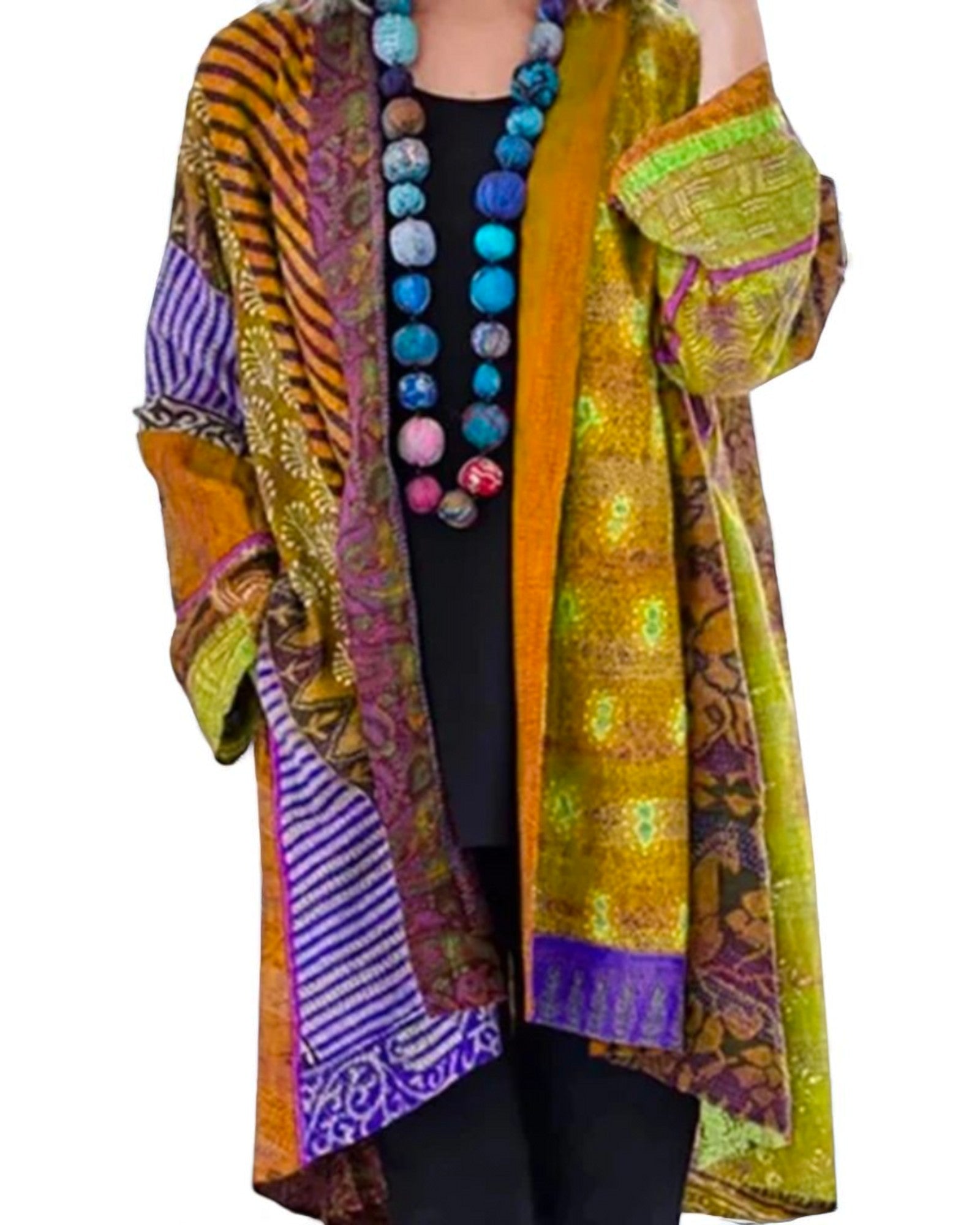 Elina Kimono-Jacke mit Boho-Patchwork-Druck