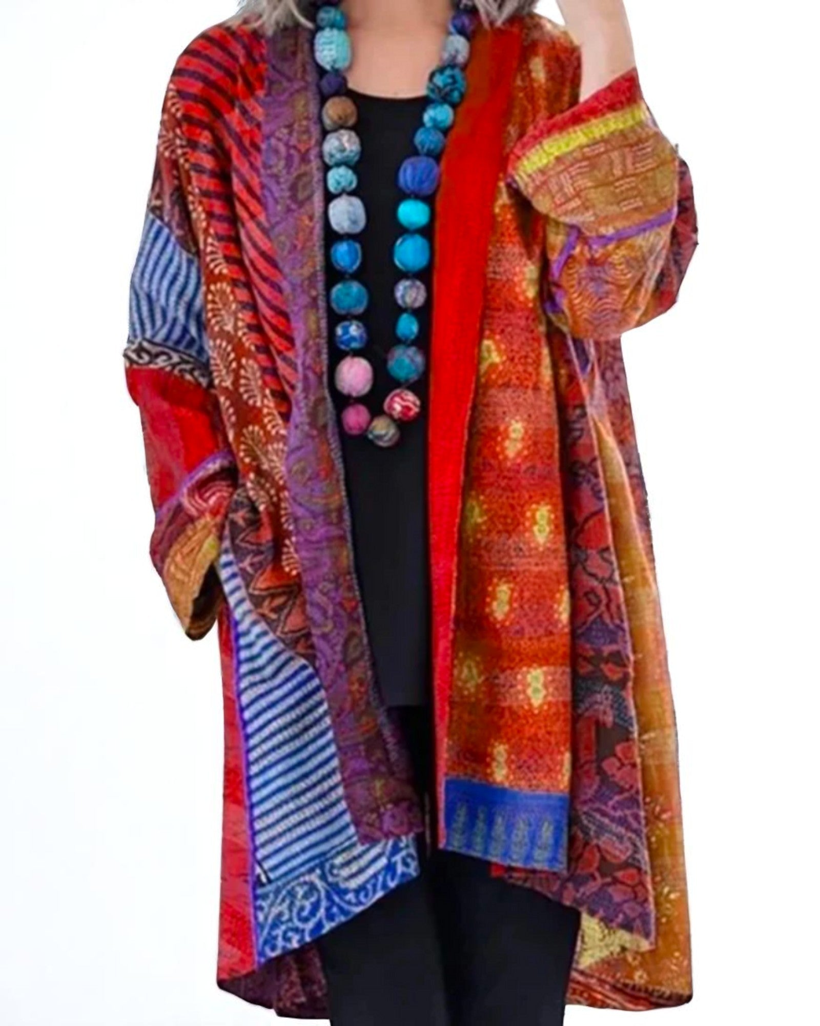 Elina Kimono-Jacke mit Boho-Patchwork-Druck