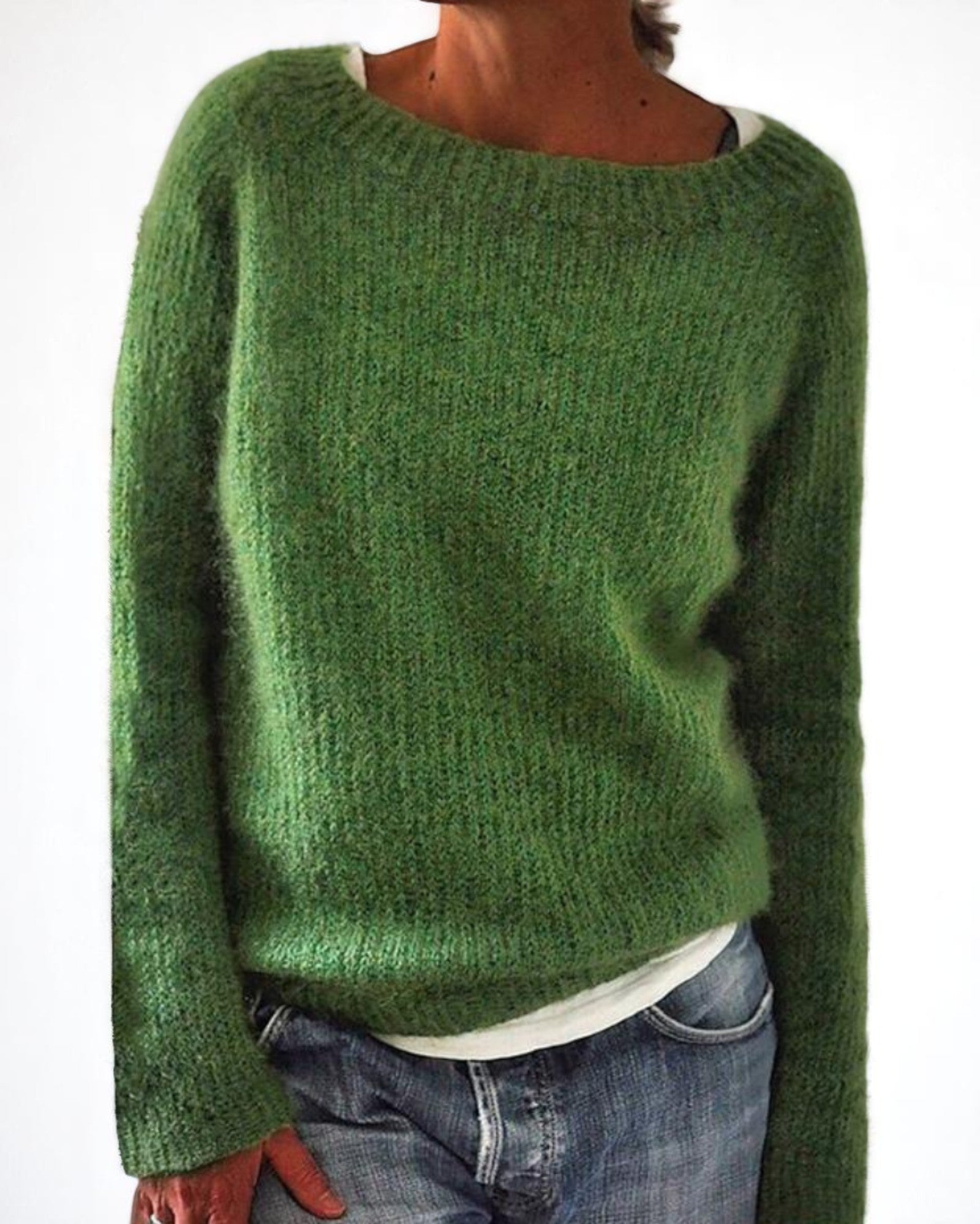 Samira Einfacher Pullover  bequem, moosgrün