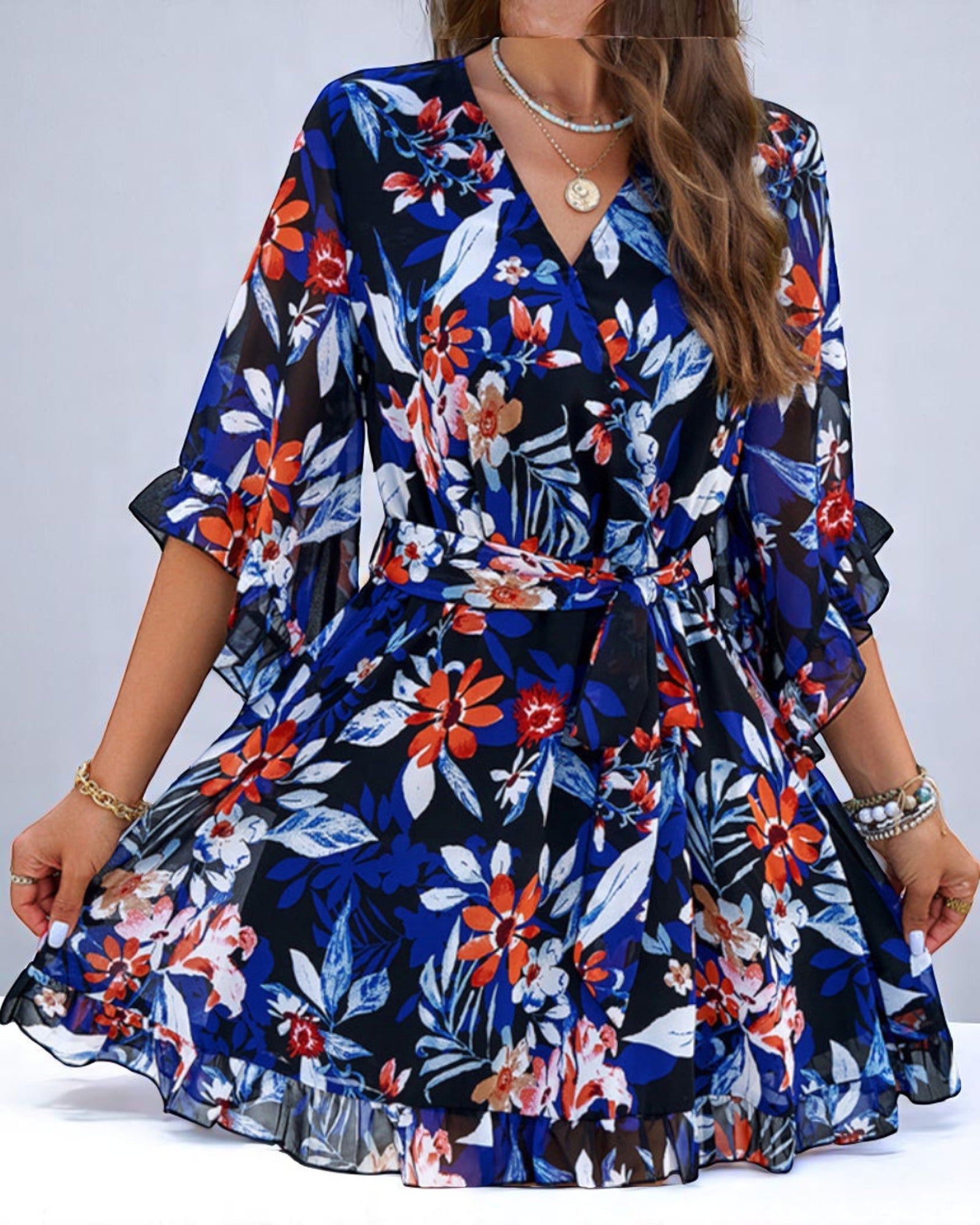 Cristalia Midi-Kleid mit floralem Druck