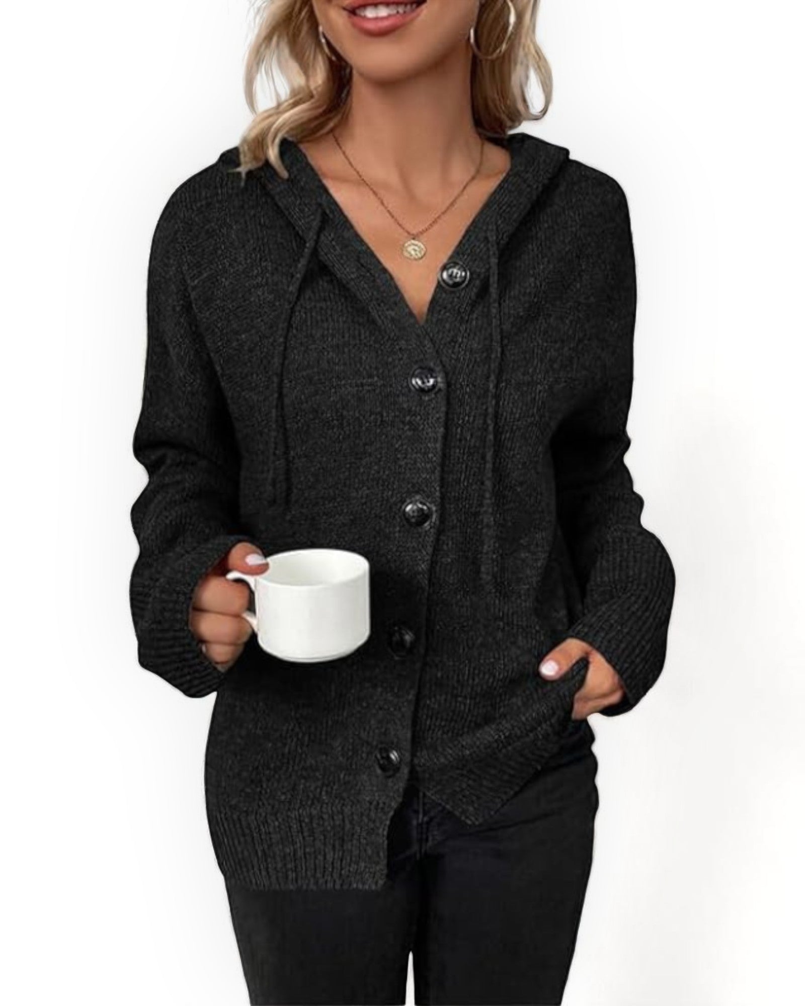 Natalia Bequemer Cardigan mit Kapuze und Knöpfen