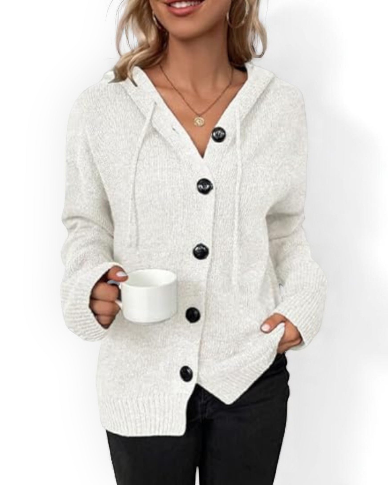 Natalia Bequemer Cardigan mit Kapuze und Knöpfen
