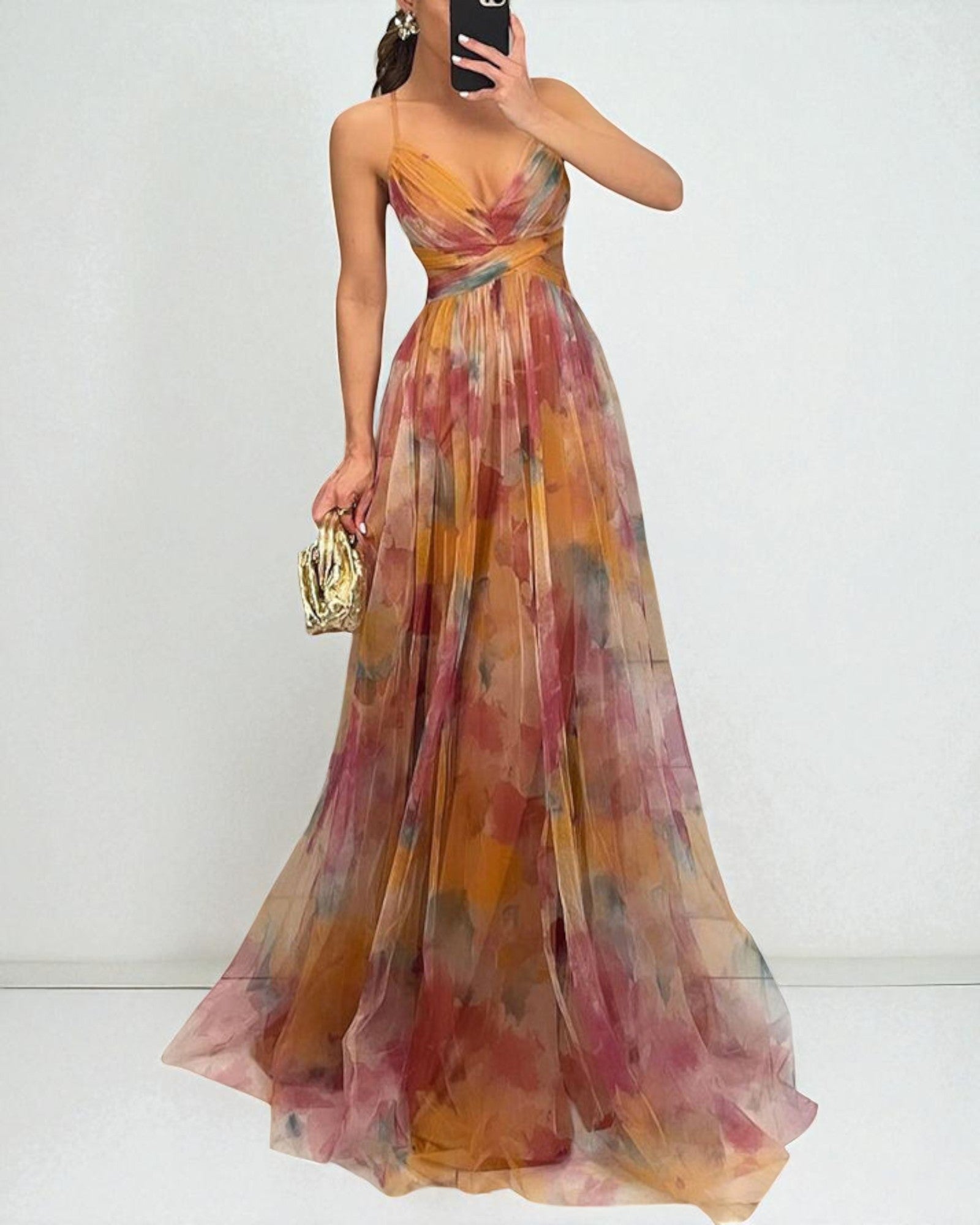 Doroteea Elegante Robe mit floralem Druck und Cut-Out