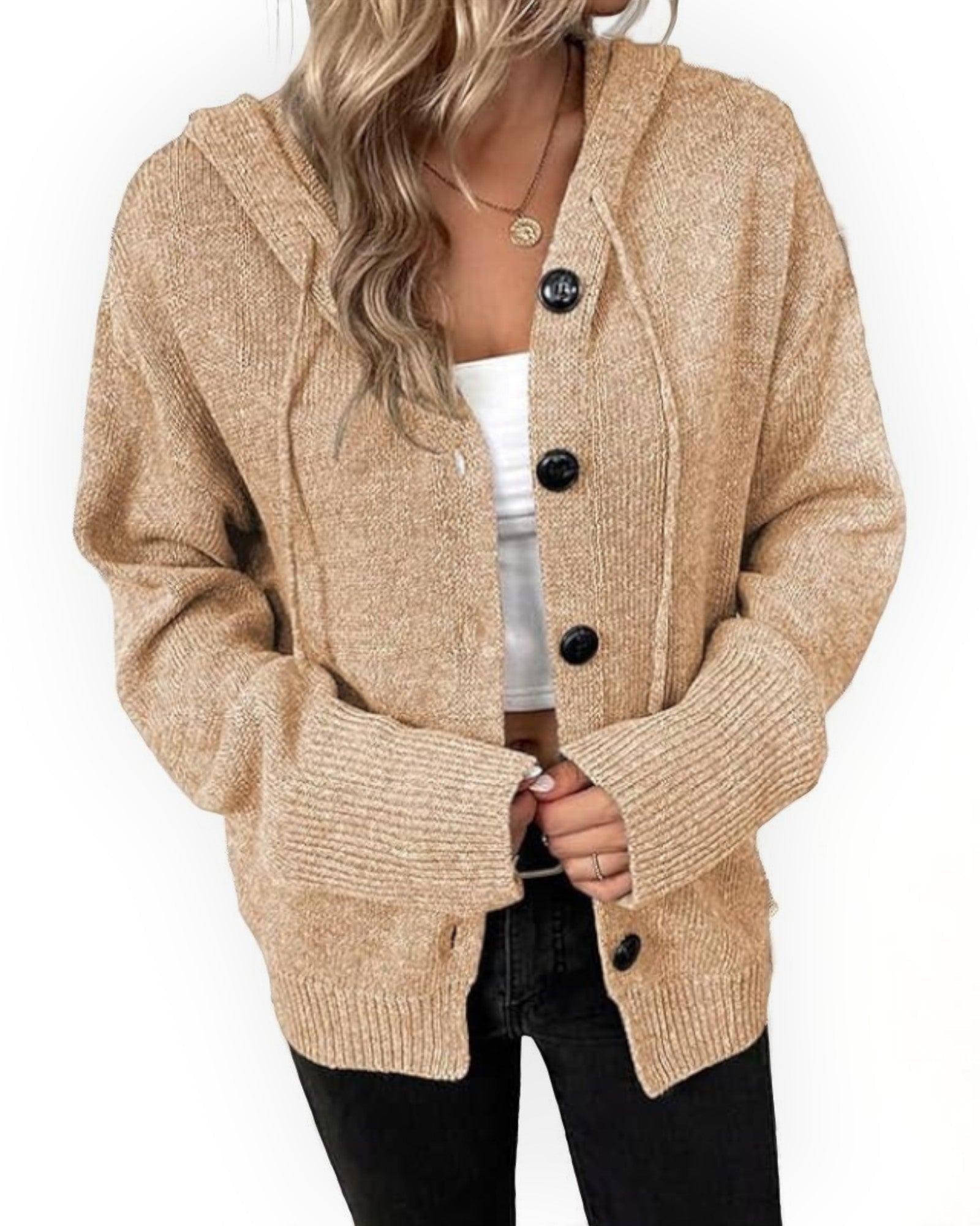Natalia Bequemer Cardigan mit Kapuze und Knöpfen