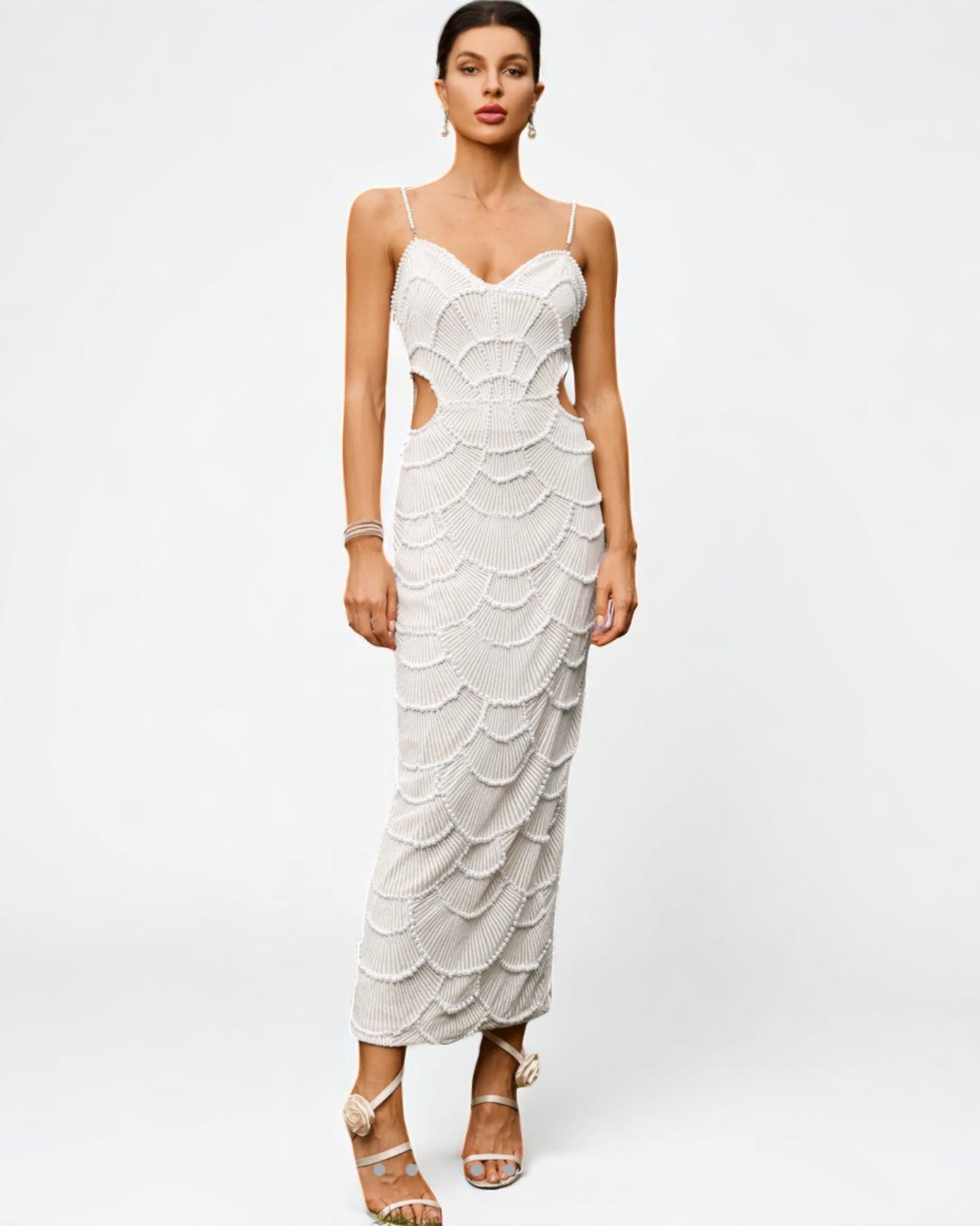 Eleonora Midi-Kleid mit Pailletten und Perlen