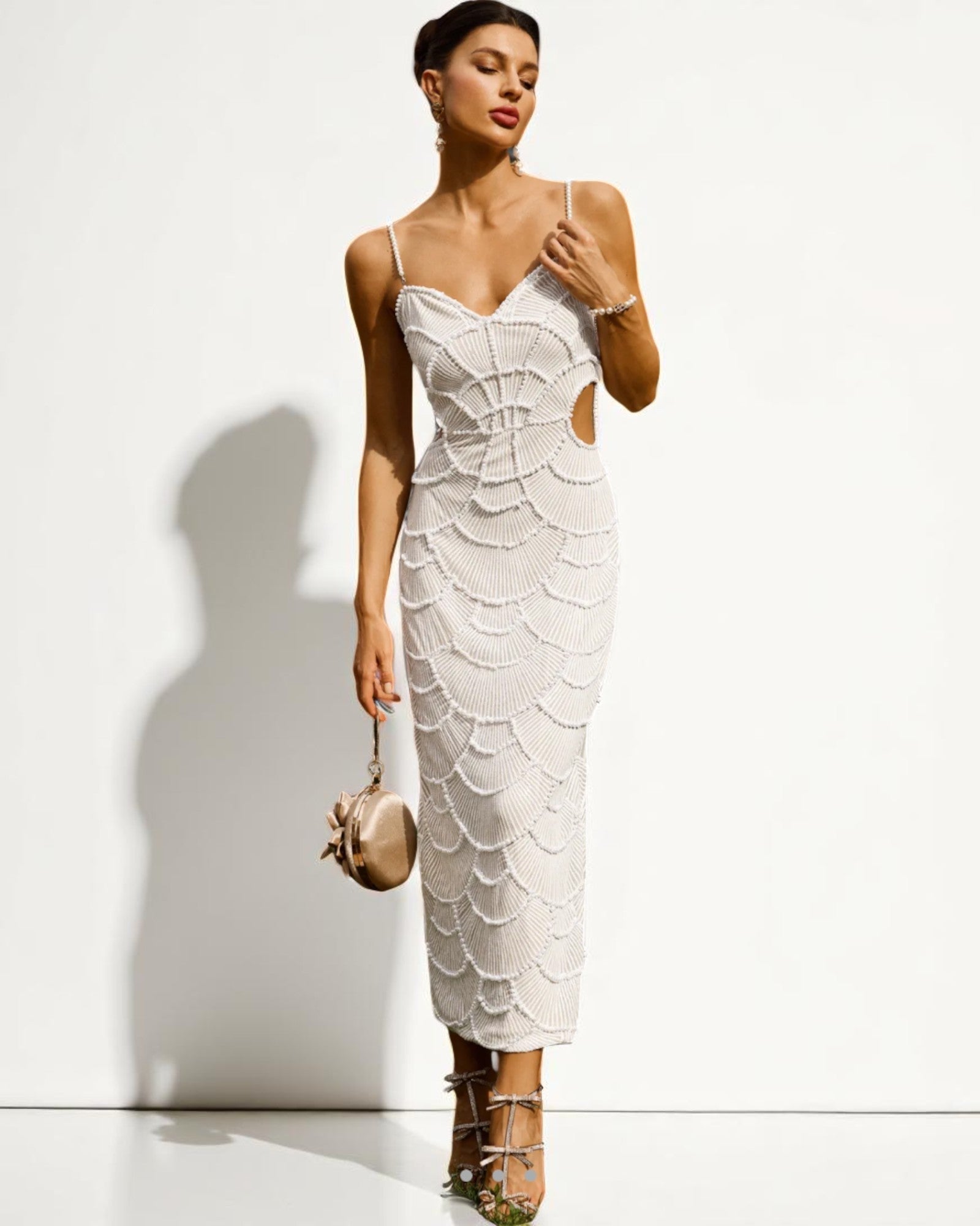 Eleonora Midi-Kleid aus Pailletten und Perlen