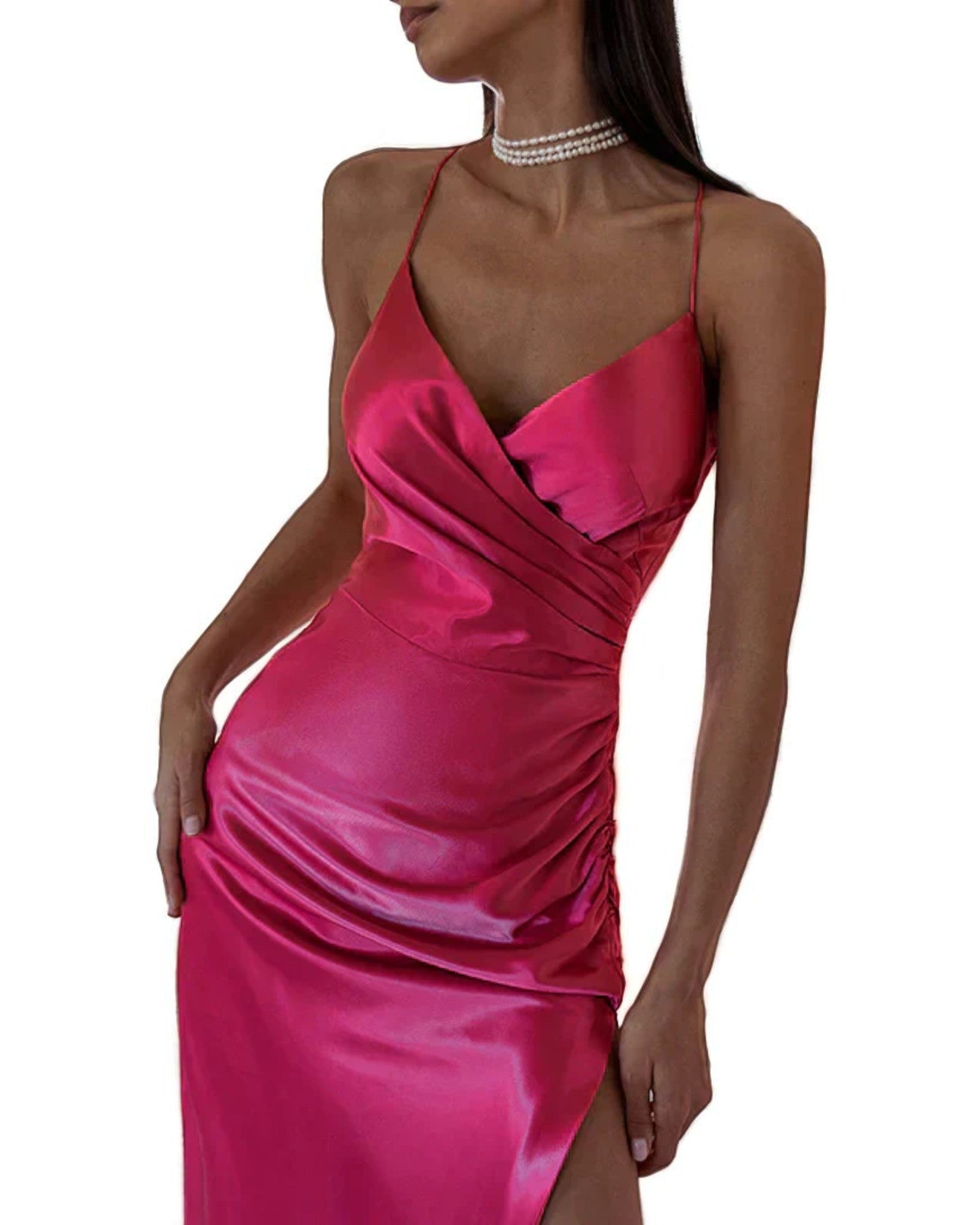 Amethysta Sommerkleid mit V-Ausschnitt und seitlichen Schlitzen
